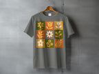 Retro Botanical Square Grid Design Grey Shirt product type
Retro
Floral
Botanical
Geometric
Vintage
Boho
Flower
Pattern
Art
Design
Midcentury
70s style
Grey tee
Mustard color
Olive green
Burnt orange
Cream white
Abstract flora
Nature inspired
Square grid