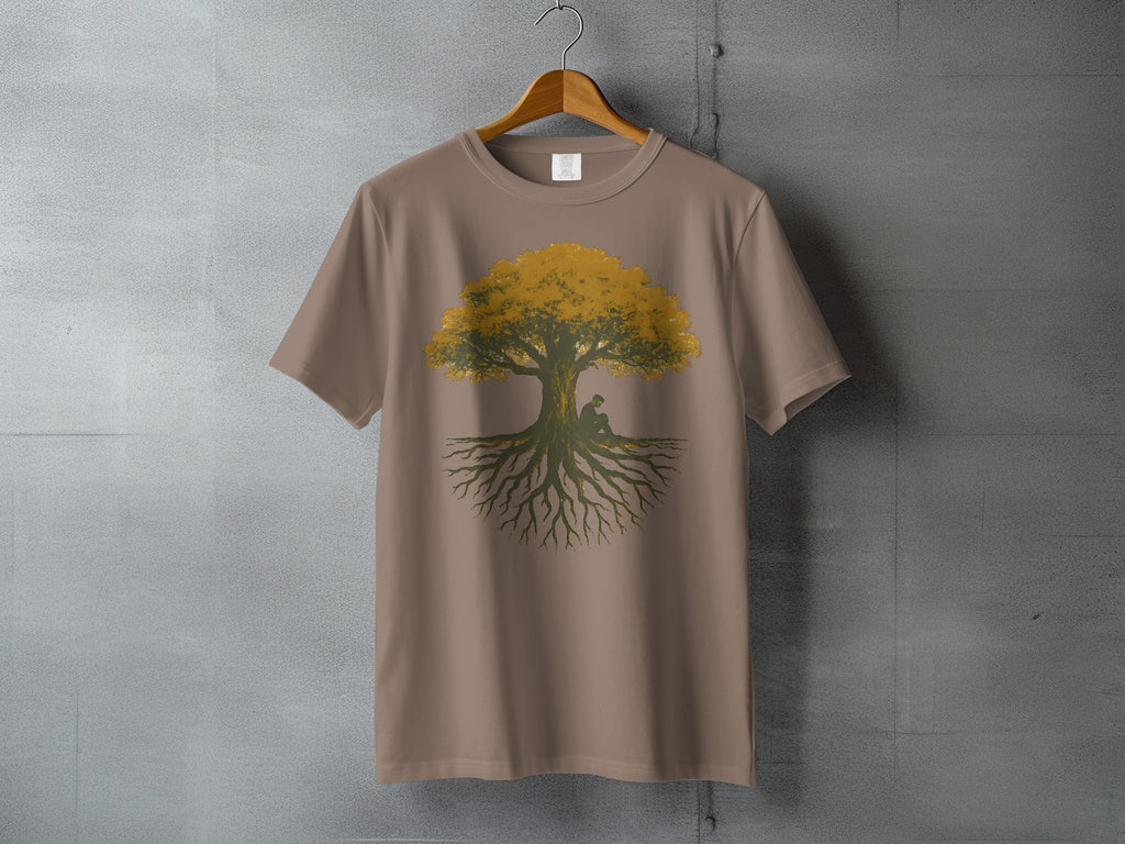Mystic tree deep roots person reads knowledge t-shirt product type