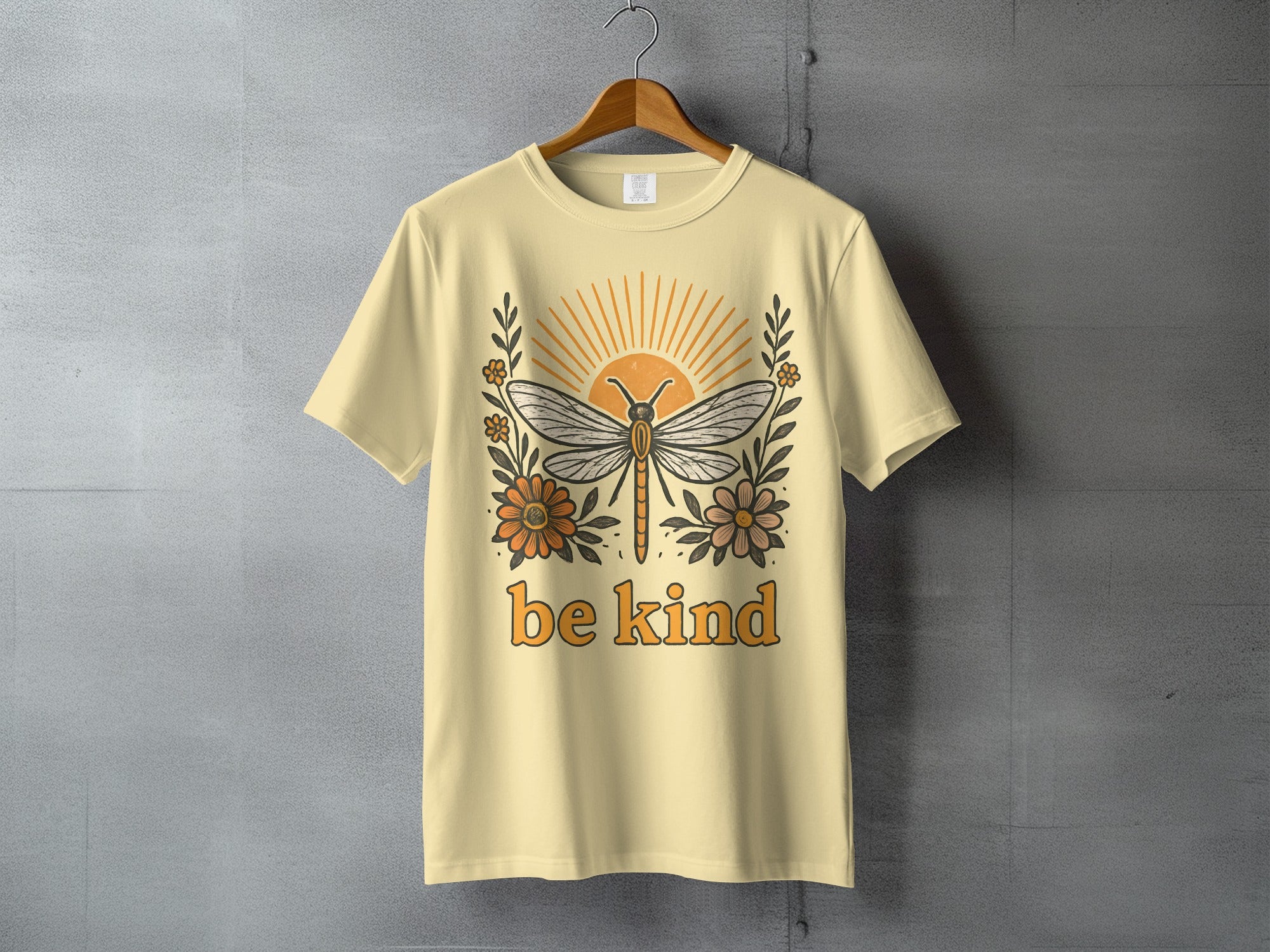 Dragonfly Sunrays Flowers 'be kind' Quote Light Yellow product type
