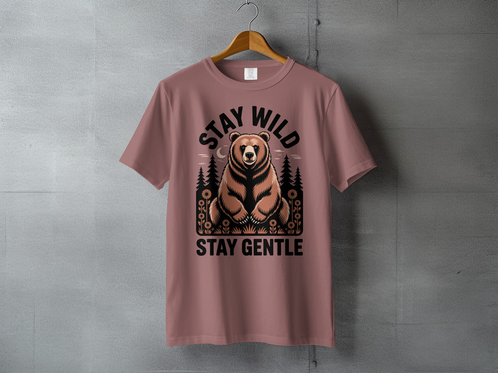 Stay Wild Stay Gentle Bear Nature Forest Scene t-shirt product type