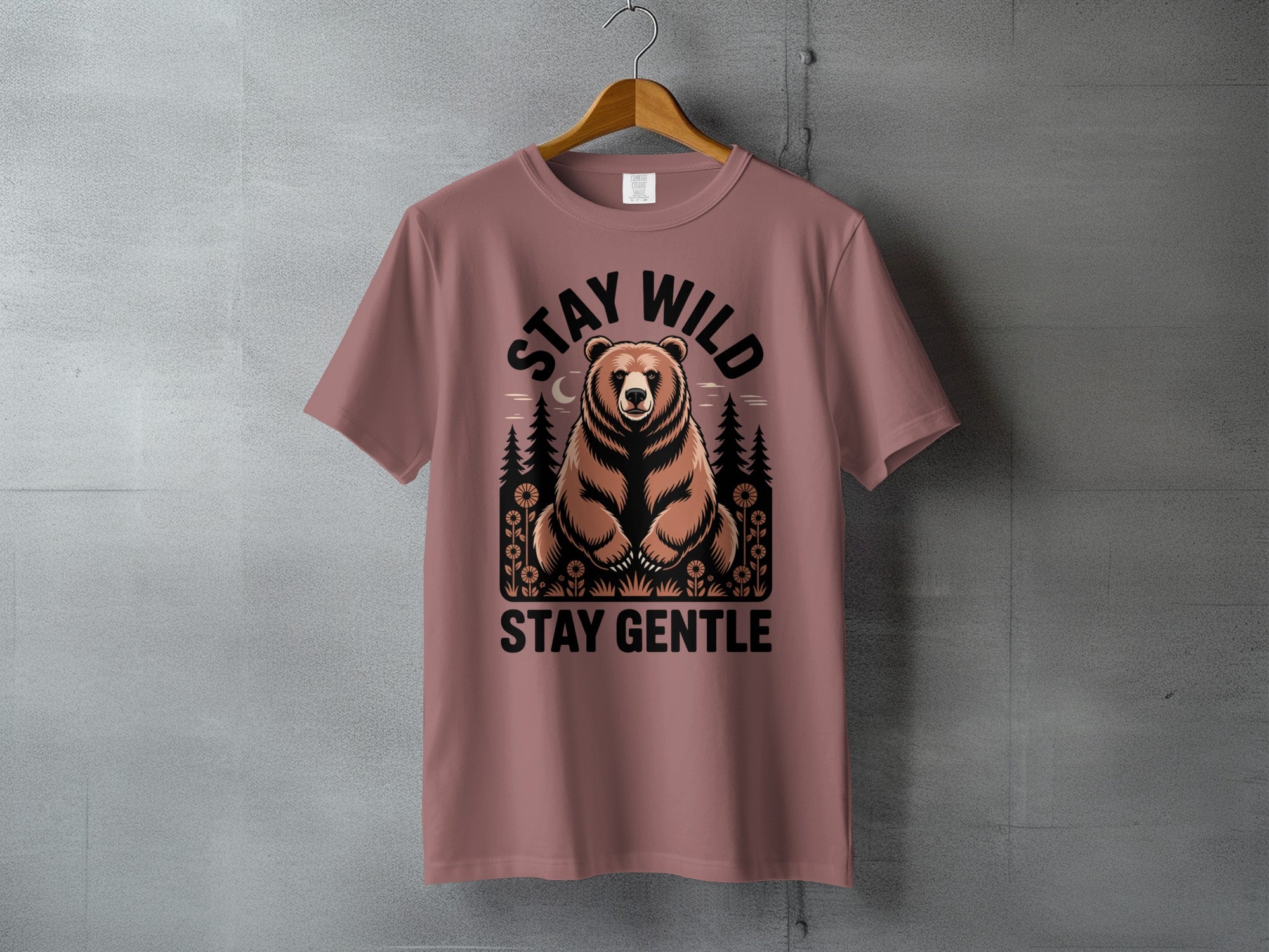 Stay Wild Stay Gentle Bear Nature Forest Scene t-shirt product type