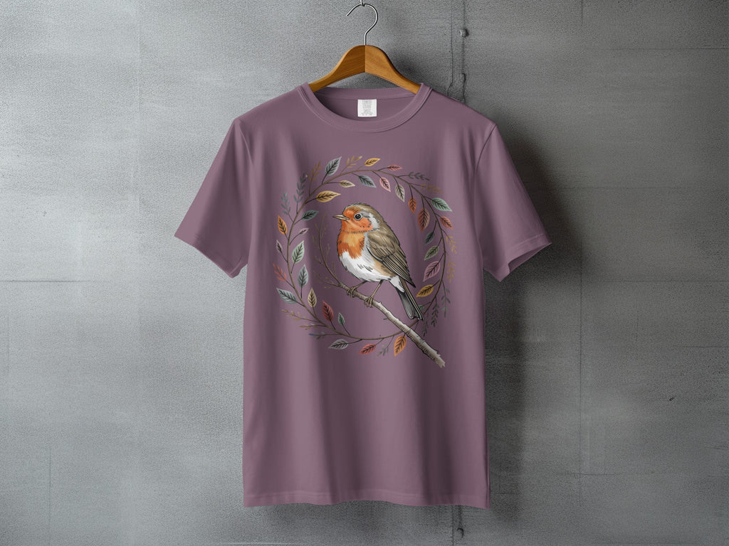 Robin Bird Branch Leaf Wreath Graphic Design Plum product type