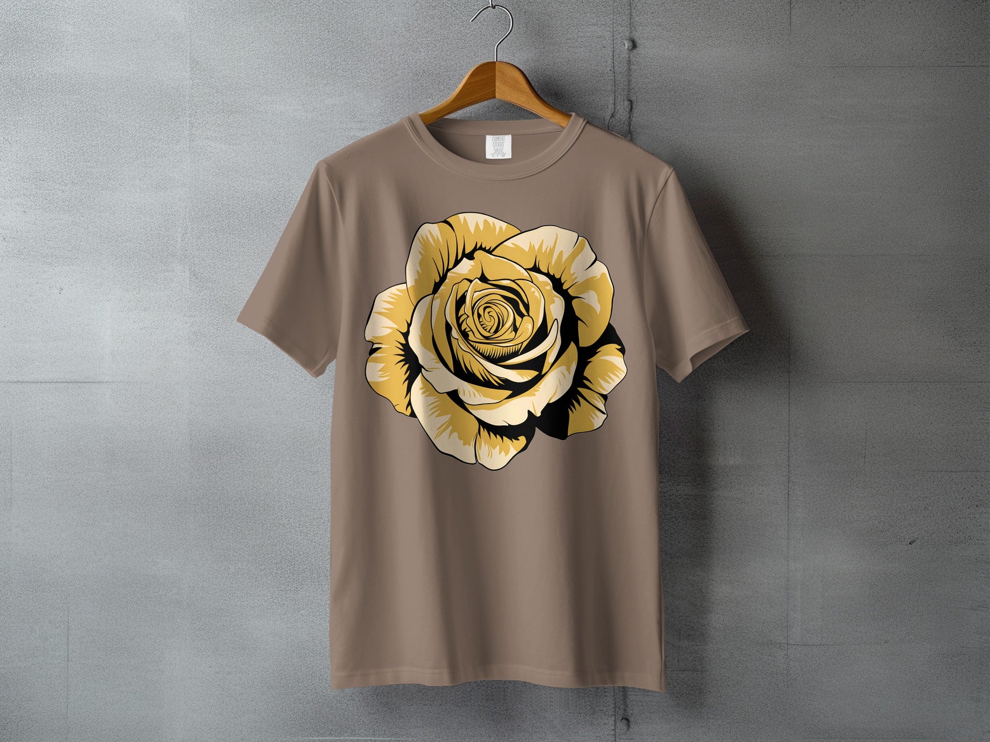Taupe shirt golden rose blossom design t-shirt product type