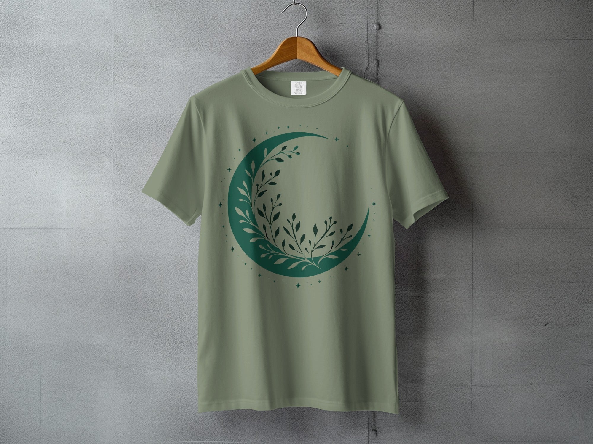 Sage Green Crescent Moon Leaves Stars Celestial product type
T-shirt
Shirt
Apparel
Clothing
Crescent moon
Moon design
Botanical print
Leaves design
Star details
Celestial shirt
Nature inspired
Sage green
Green tee
Mystical aesthetic
Boho style
Graphic tee
Unisex shirt
Spiritual fashion
Earthy tones
Moon art