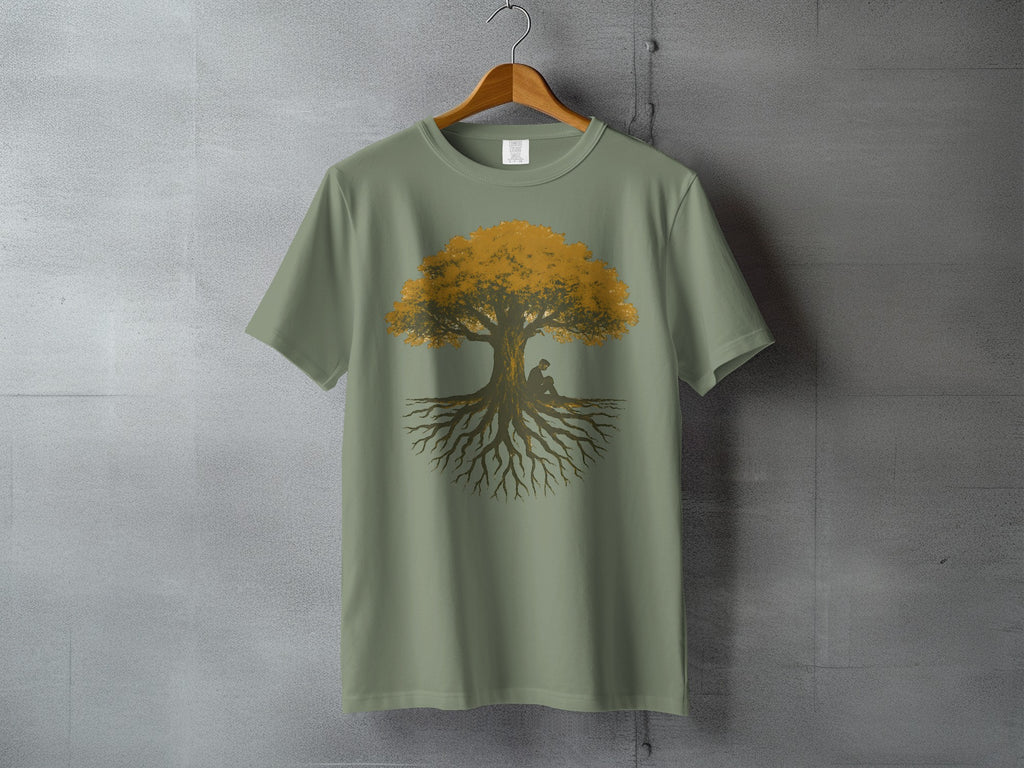 Meditative tree roots design person reading product type