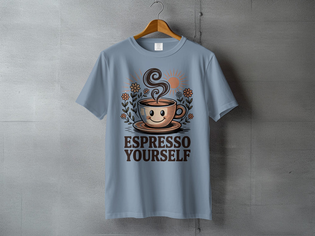 Espresso Yourself Smiling Coffee Cup Sun Flowers T-shirt product type