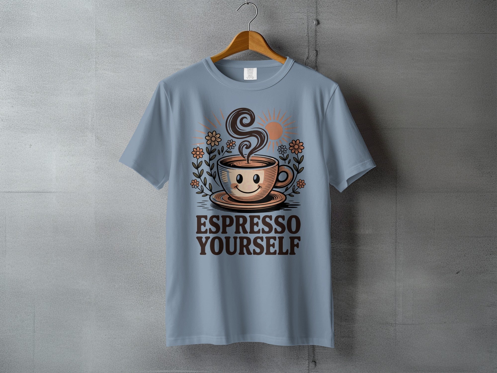 Espresso Yourself Smiling Coffee Cup Sun Flowers T-shirt product type