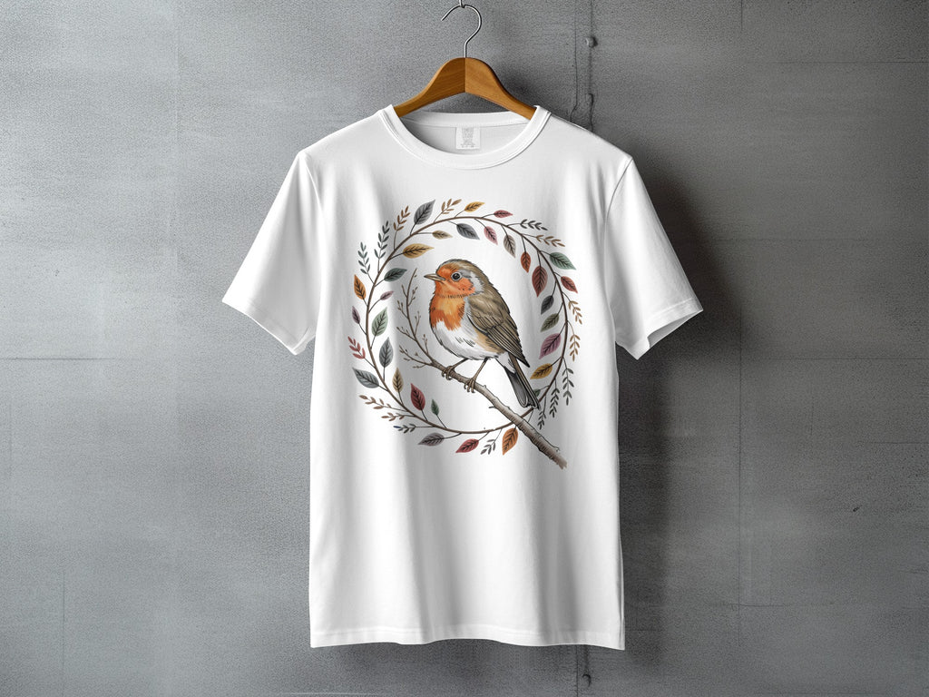 Watercolor Robin Bird Branch Leaf Wreath Artistic Design product type