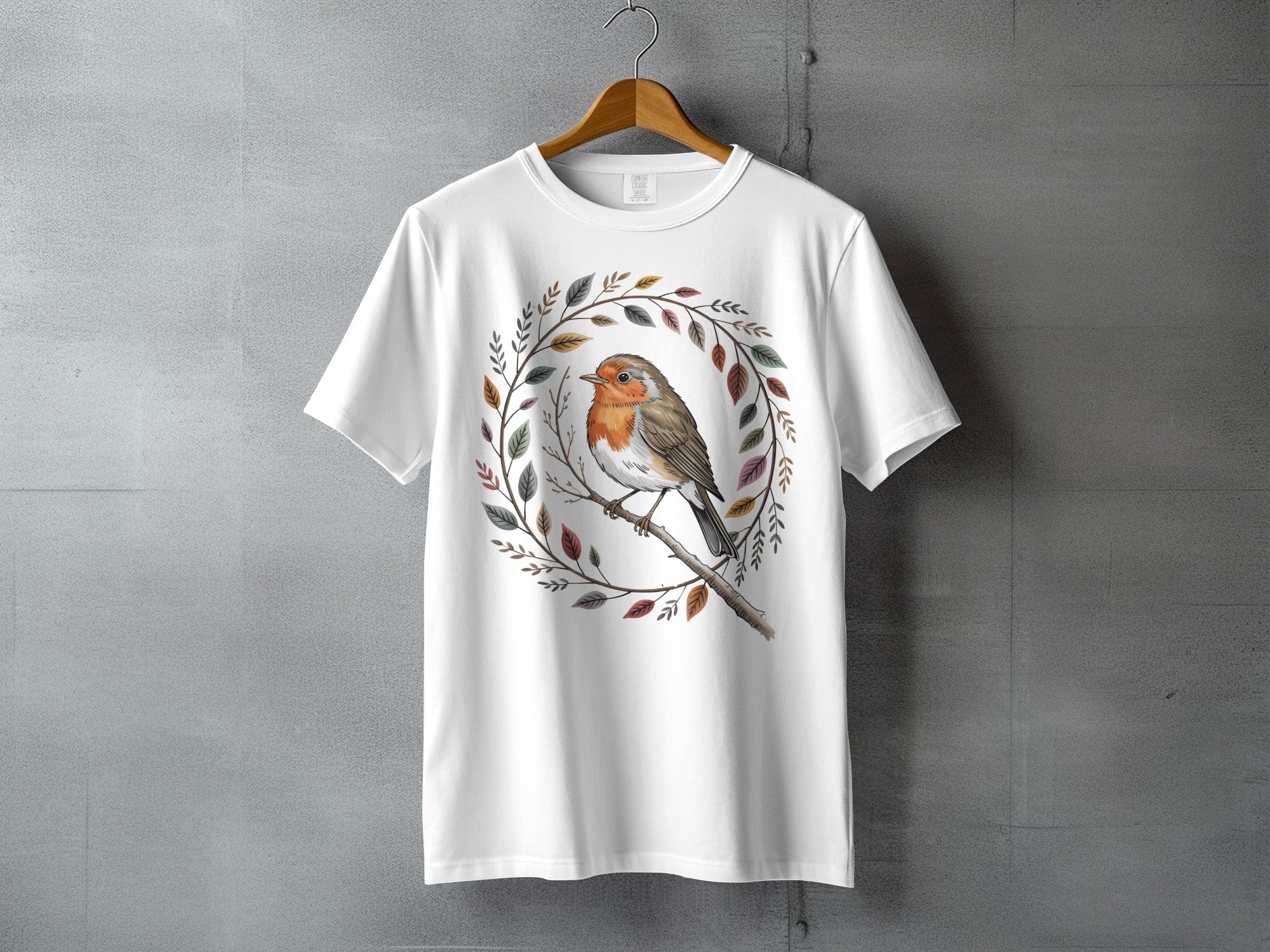 Watercolor Robin Bird Branch Leaf Wreath Artistic Design product type