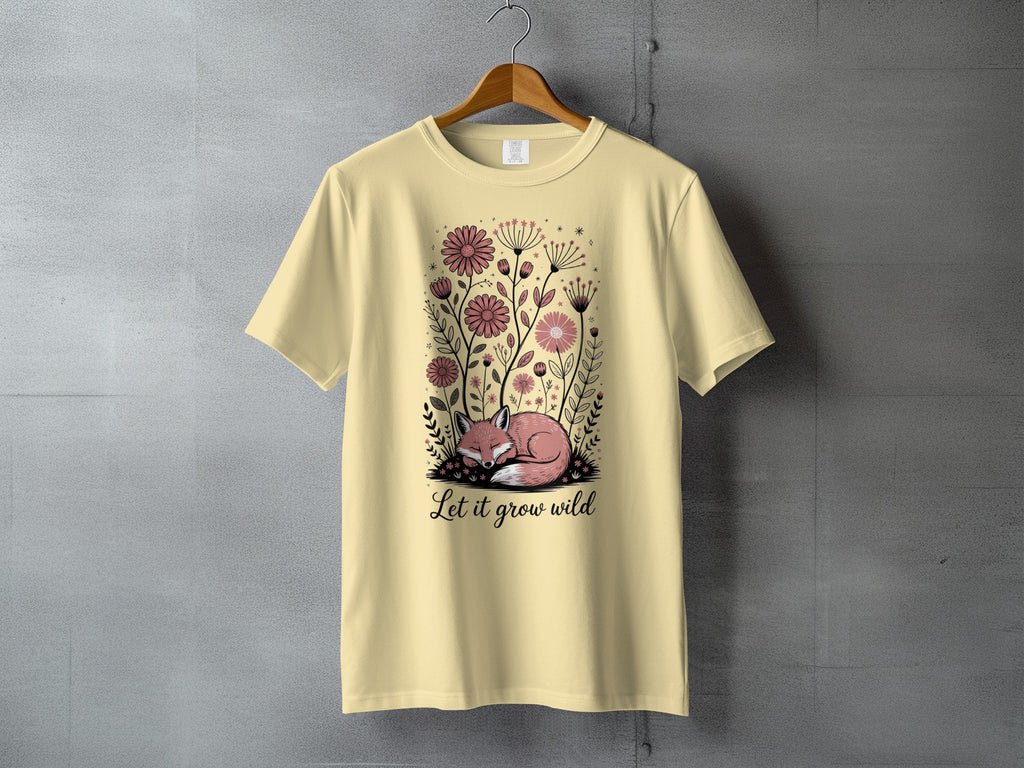Sleeping Fox Pink Floral Design Let it grow wild T-Shirt