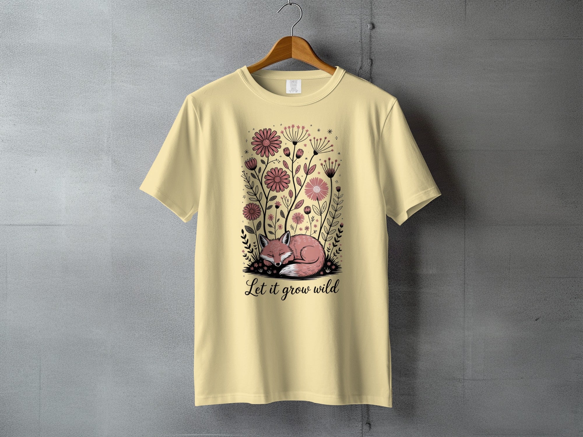 Sleeping Fox Pink Floral Design Let it grow wild T-Shirt