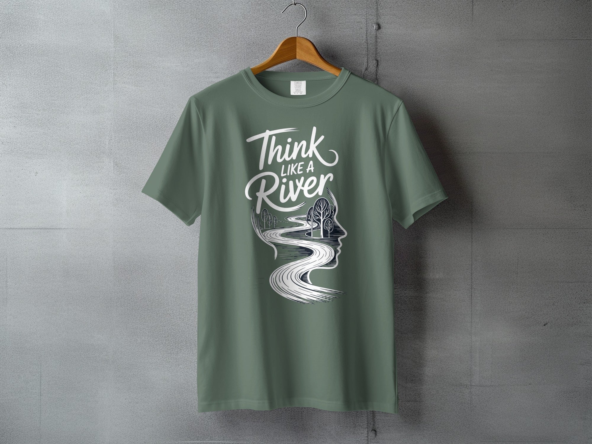 Think Like A River Nature Design Head Profile product type
T-Shirt
Think Like A River
River Design
Nature Inspired
Mindfulness
Flow State
Head Silhouette
Graphic Tee
Sage Green
Artistic Design
Inspirational Quote
Outdoor Theme
Serene Motif
Unique Print
Creative Apparel
Peaceful Design
Mental Clarity
Spiritual Journey
Thoughtful Gift
Modern T-shirt