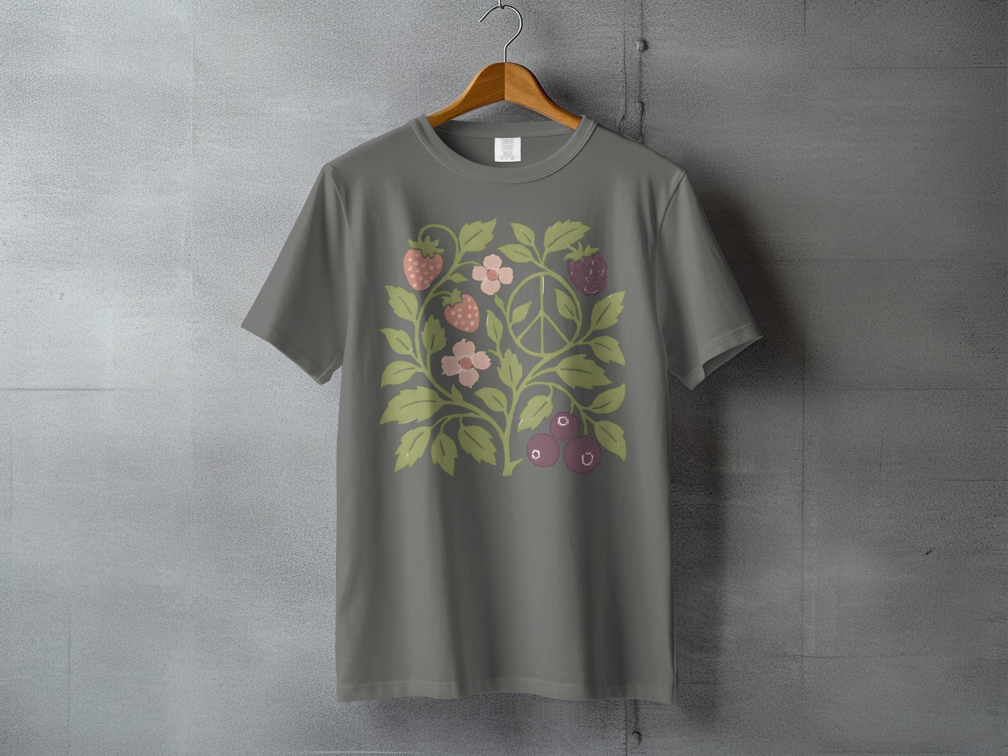 Strawberry Raspberry Floral Peace Symbol Leafy Artwork Gray product type
Tshirt
Peace Sign
Strawberry
Raspberry
Fruit Design
Floral Pattern
Botanical Art
Nature Inspired
Gray Shirt
Leafy Design
Berries
Flower Print
Hippie Style
Garden Theme
Summer Print
Groovy Design
Peace Symbol
Berry Print
Aesthetic Shirt
Unique Design