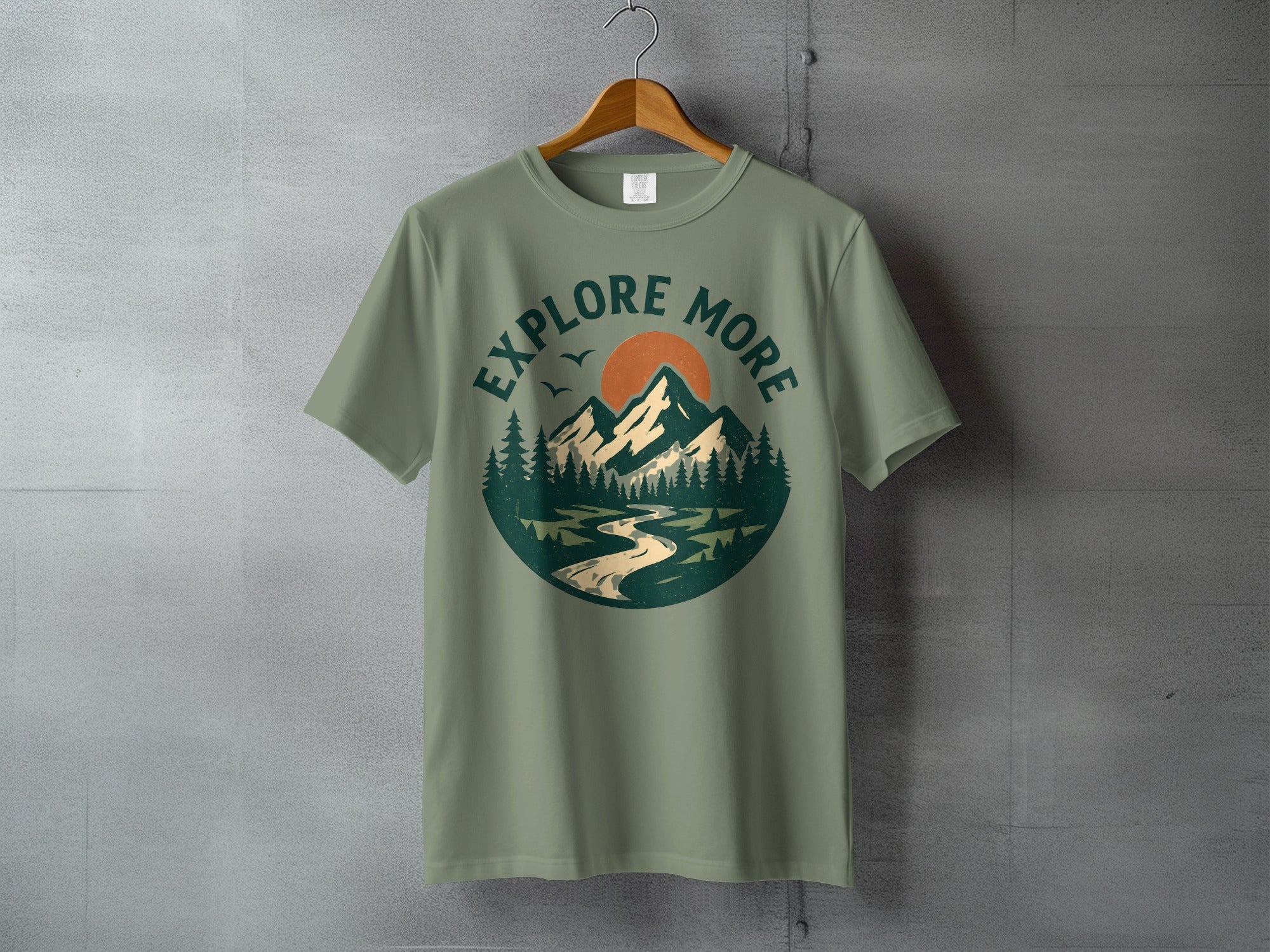EXPLORE MORE mountains trees sun river scenic design product type