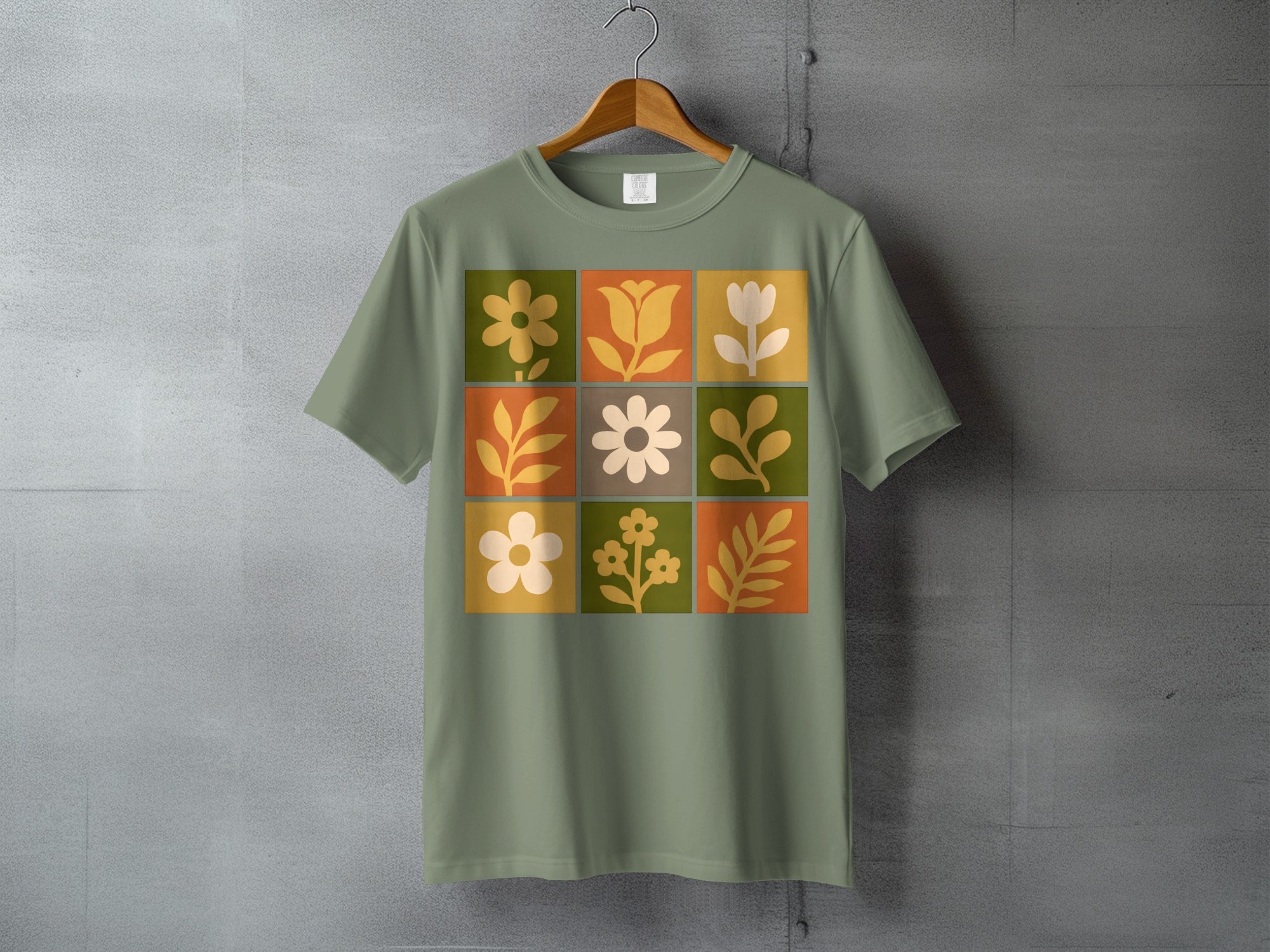 Retro Floral Block Design Squares T-shirt product type
Retro
Vintage
Floral
Flower
Botanical
Pattern
Abstract
Grid
Blocks
Squares
Graphic Tee
T-shirt
Sage Green
Olive Green
Orange
Yellow
Mid Century
Boho Style
Nature Design
Spring Flowers