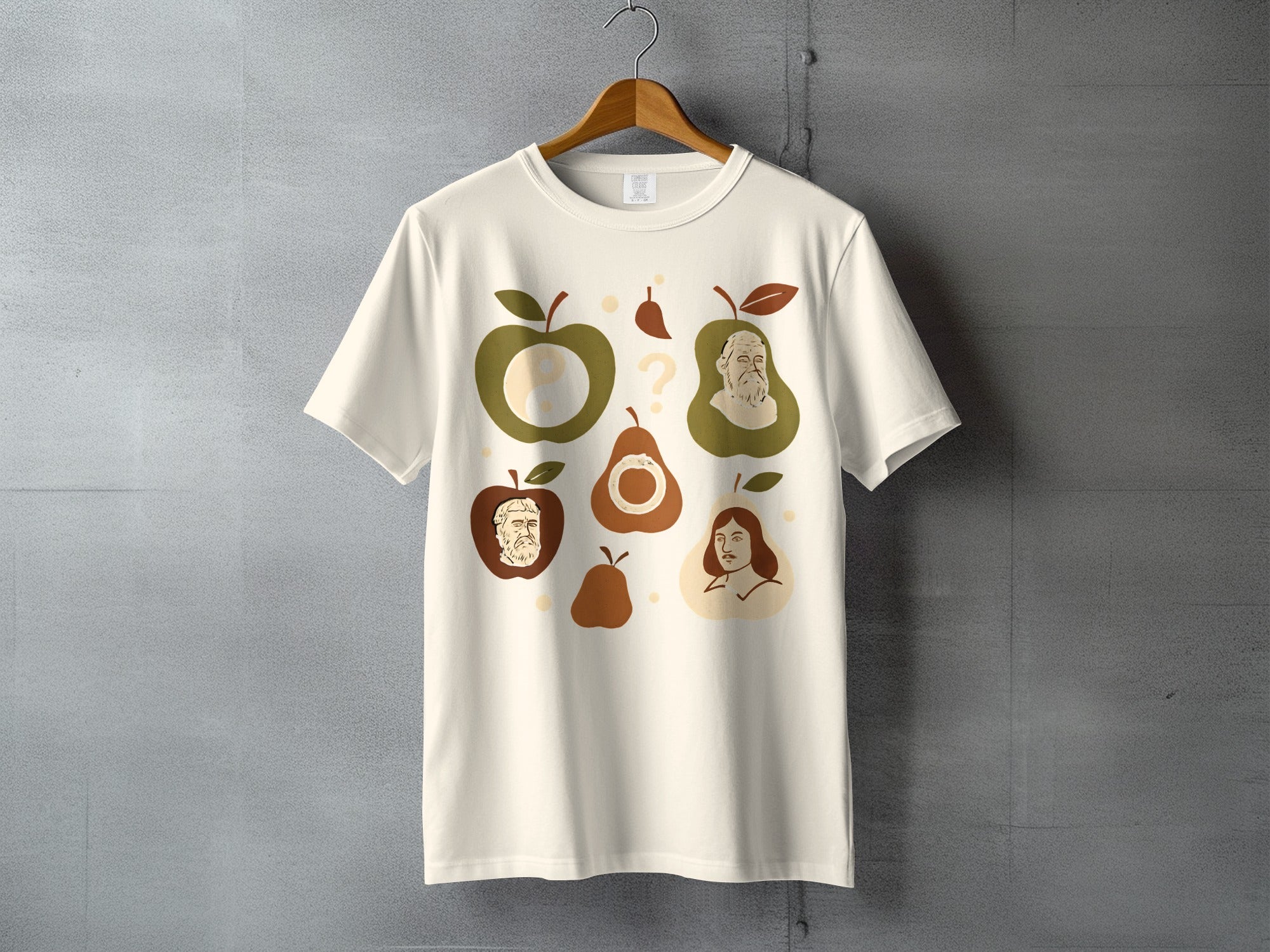 Philosophical Fruit Question Mark Yin Yang product type
T-shirt, Graphic tee, Philosopher, Philosophy, Science, Thinker, Apple design, Pear design, Fruit art, Yin Yang symbol, Question mark, Intellectual, Unique graphic, Ancient wisdom, Modern thought, Artistic design, Historical figures, Logic theme, Symbolic print, Enlightenment