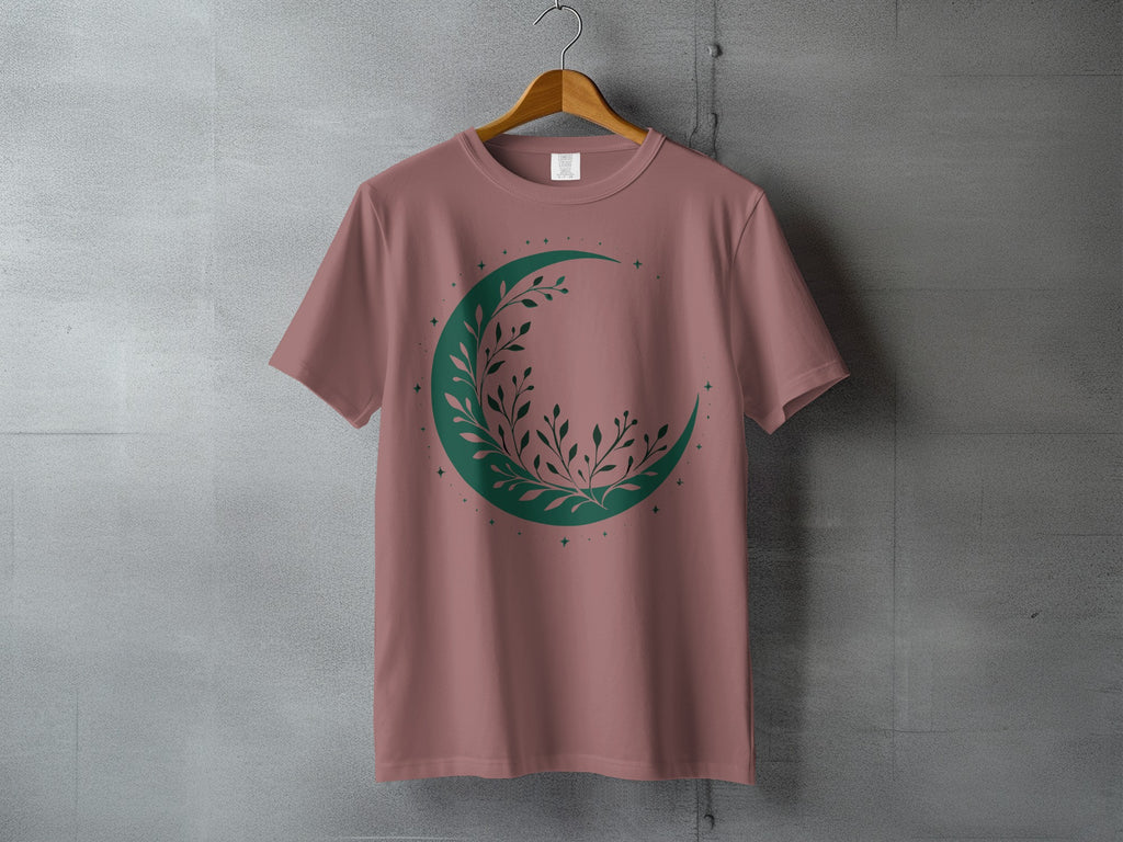 Rose Crescent Moon Foliage Stars Pattern T Shirt product type