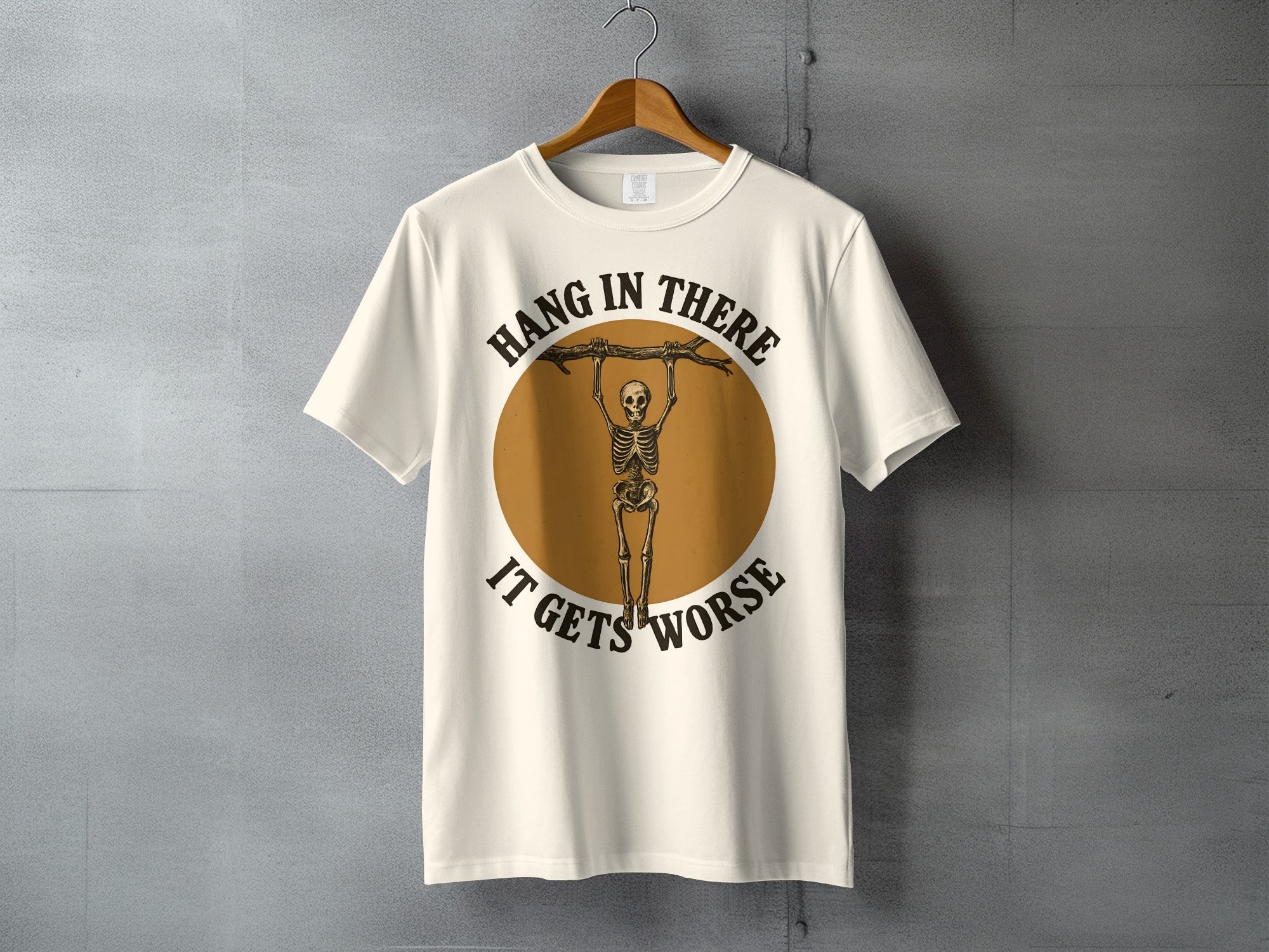 Hang In There It Gets Worse Skeleton Design Apparel product type

Skeleton
Dark Humor
Hang In There
It Gets Worse
Funny Saying
Sarcastic Humor
Gothic Style
Macabre Art
Skull Art
Unique Graphic
Spooky Design
Quote Shirt
Motivational Funny
Pessimistic Humor
Vintage Skeleton
Alt Fashion
Novelty Print
Retro Vibe
Death Humor
Funny Gift