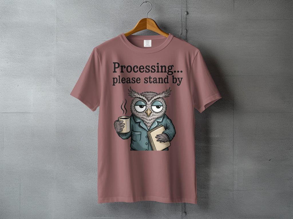 Sleepy Owl Processing... please stand by Coffee Book t-shirt