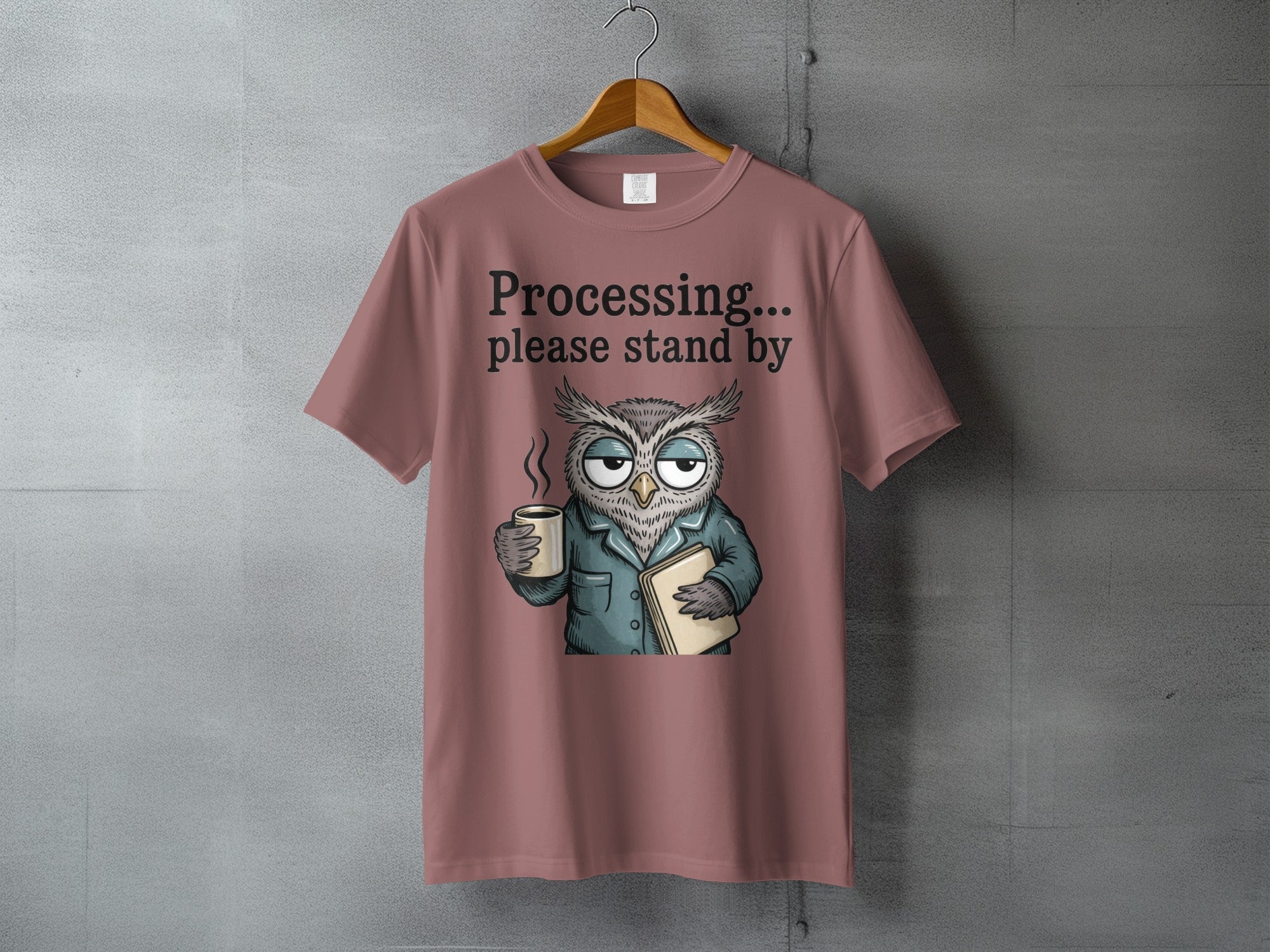 Sleepy Owl Processing... please stand by Coffee Book t-shirt