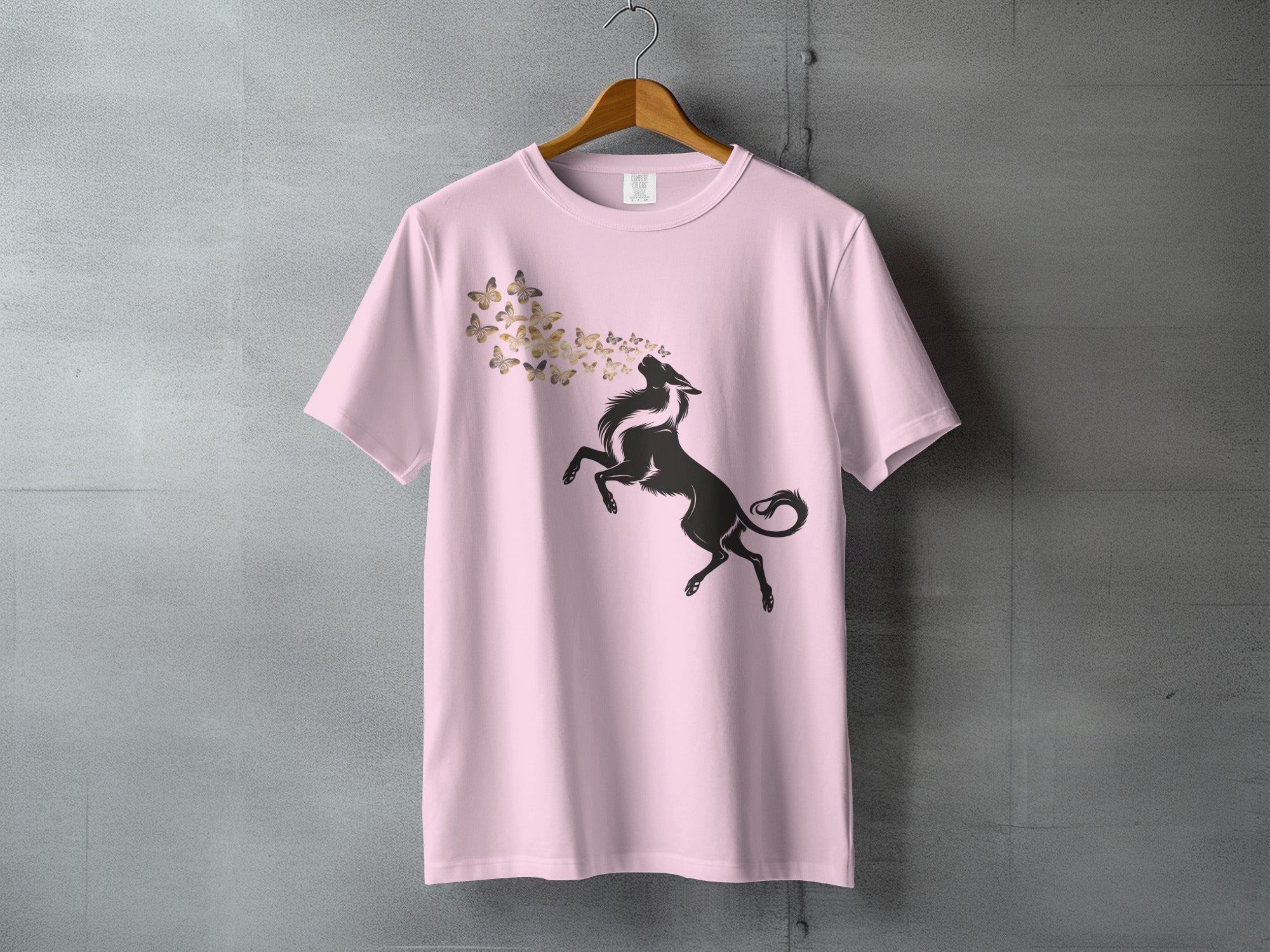 Mystical Rearing Black Wolf Butterflies Pink T-Shirt product type