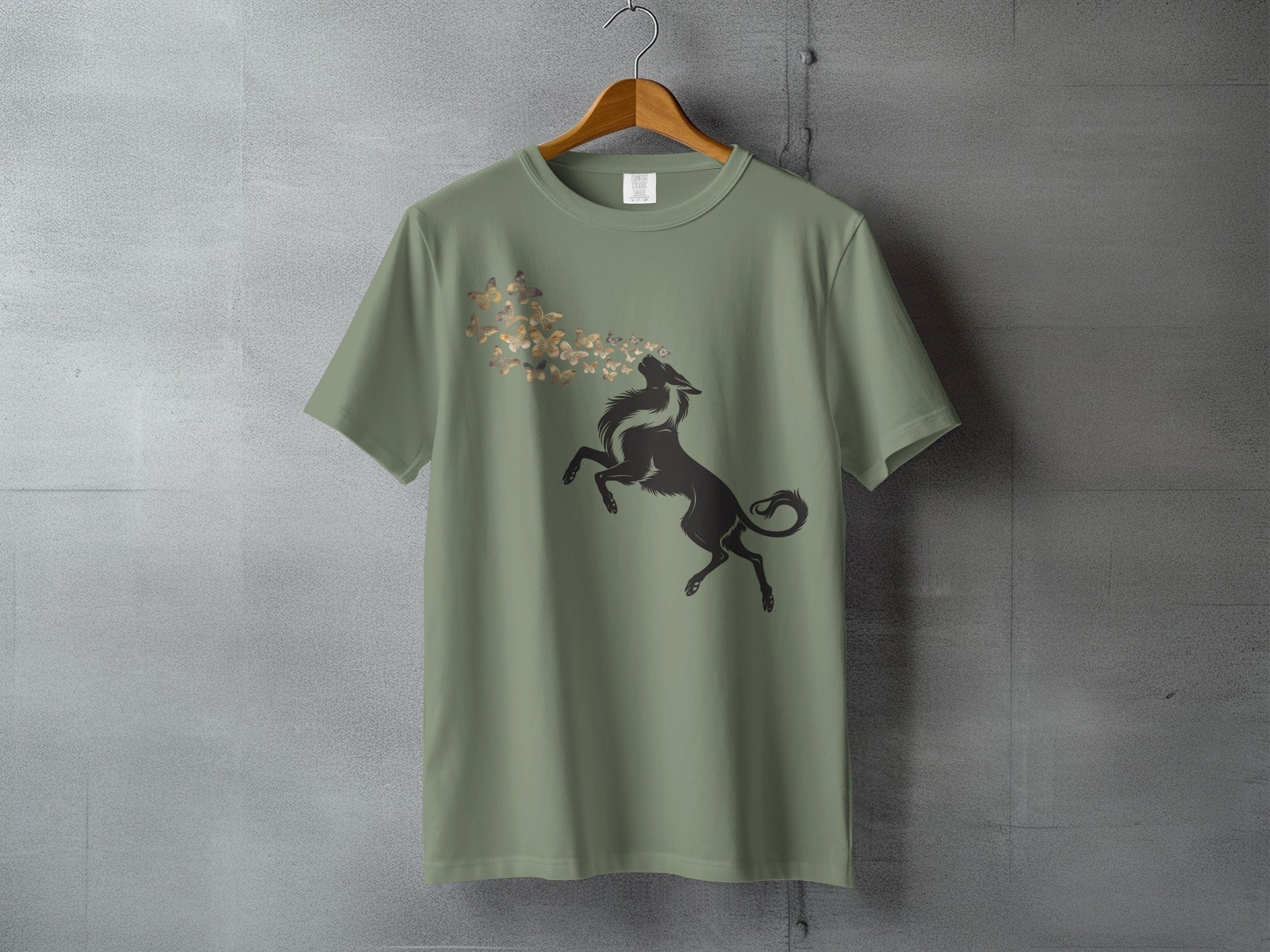 Howling Wolf Butterflies Ethereal Sage Green product type
wolf shirt
butterfly design
sage green
animal print
graphic tee
nature inspired
mystical creature
fantasy art
wild animal
canine design
moth print
boho style
unique graphic
aesthetic shirt
artistic print
forest spirit
spirit animal
woodland shirt
reaching wolf
insect motif