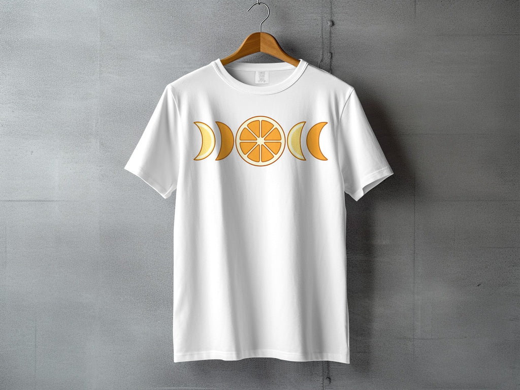 White Tee Orange Slice Crescent Moon Phases Design product type
T-shirt, Tee, Apparel, Clothing, White shirt, Orange slice, Citrus design, Fruit tee, Moon phase, Crescent moon, Celestial shirt, Nature inspired, Bohemian style, Aesthetic tee, Unique design, Summer wear, Fruity print, Vibrant graphic, Graphic tee, Orange moon