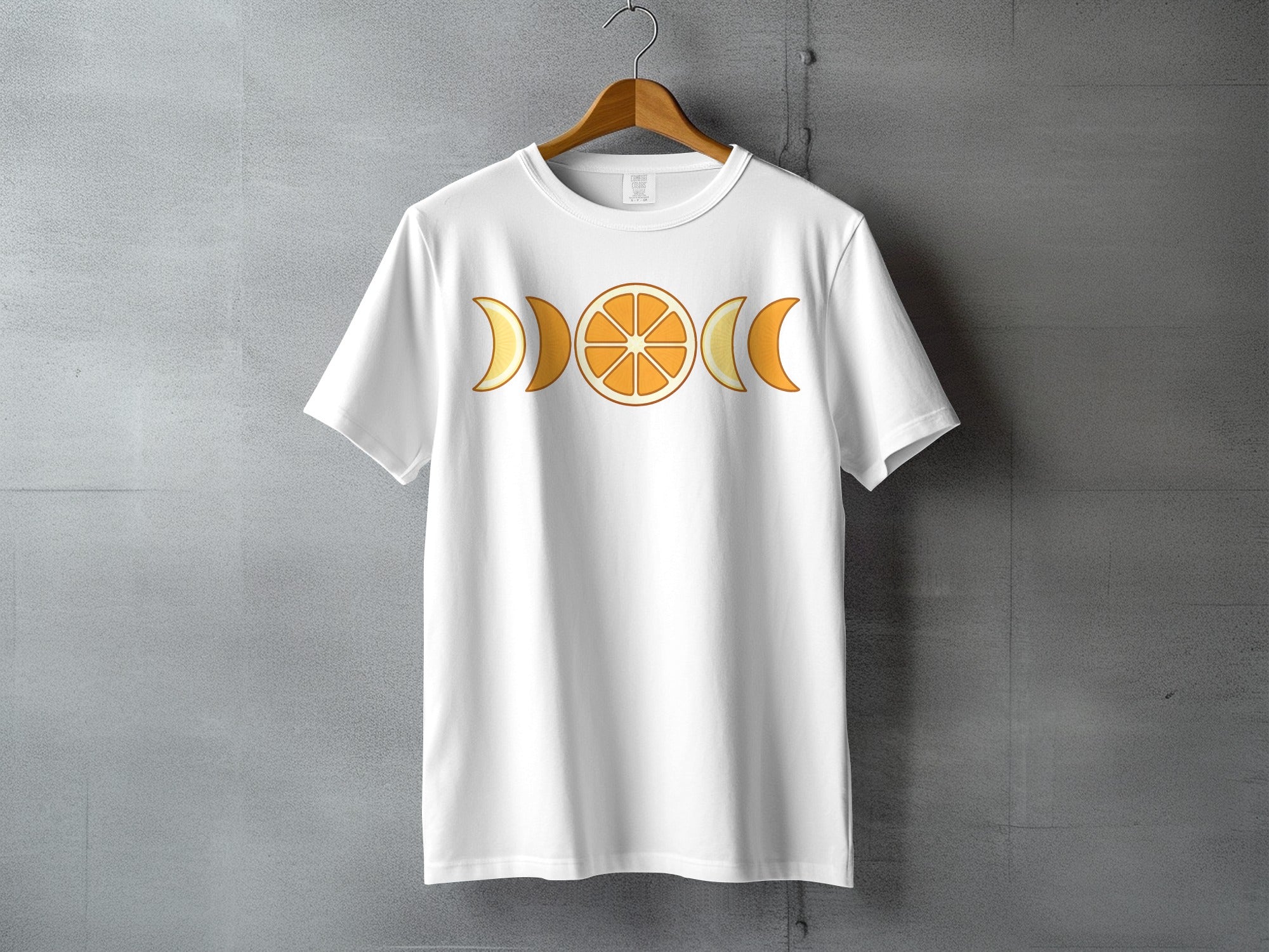 White Tee Orange Slice Crescent Moon Phases Design product type
T-shirt, Tee, Apparel, Clothing, White shirt, Orange slice, Citrus design, Fruit tee, Moon phase, Crescent moon, Celestial shirt, Nature inspired, Bohemian style, Aesthetic tee, Unique design, Summer wear, Fruity print, Vibrant graphic, Graphic tee, Orange moon