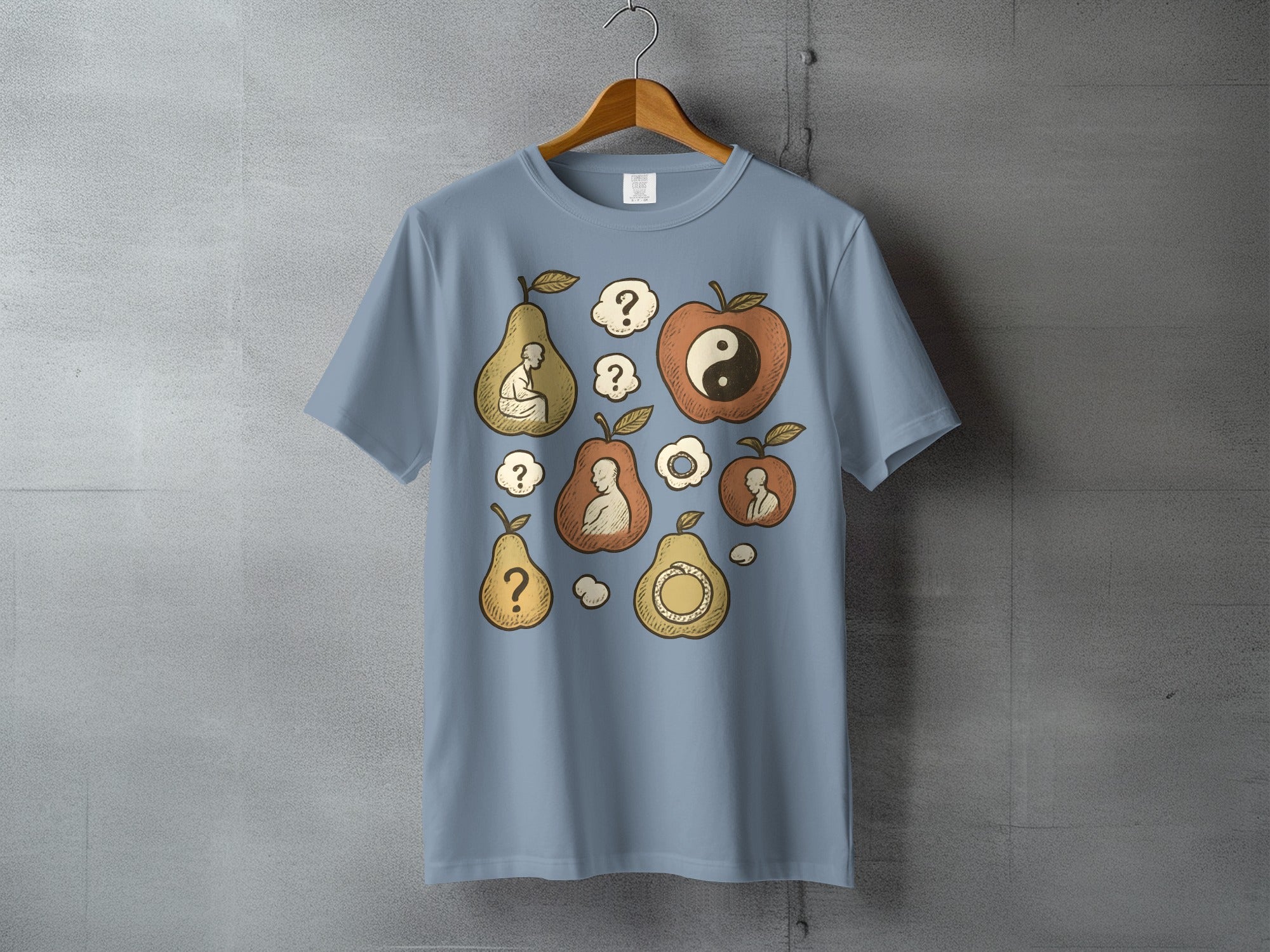 Meditating Figures Apples Pears Yin Yang Mystery Clouds t-shirt product type