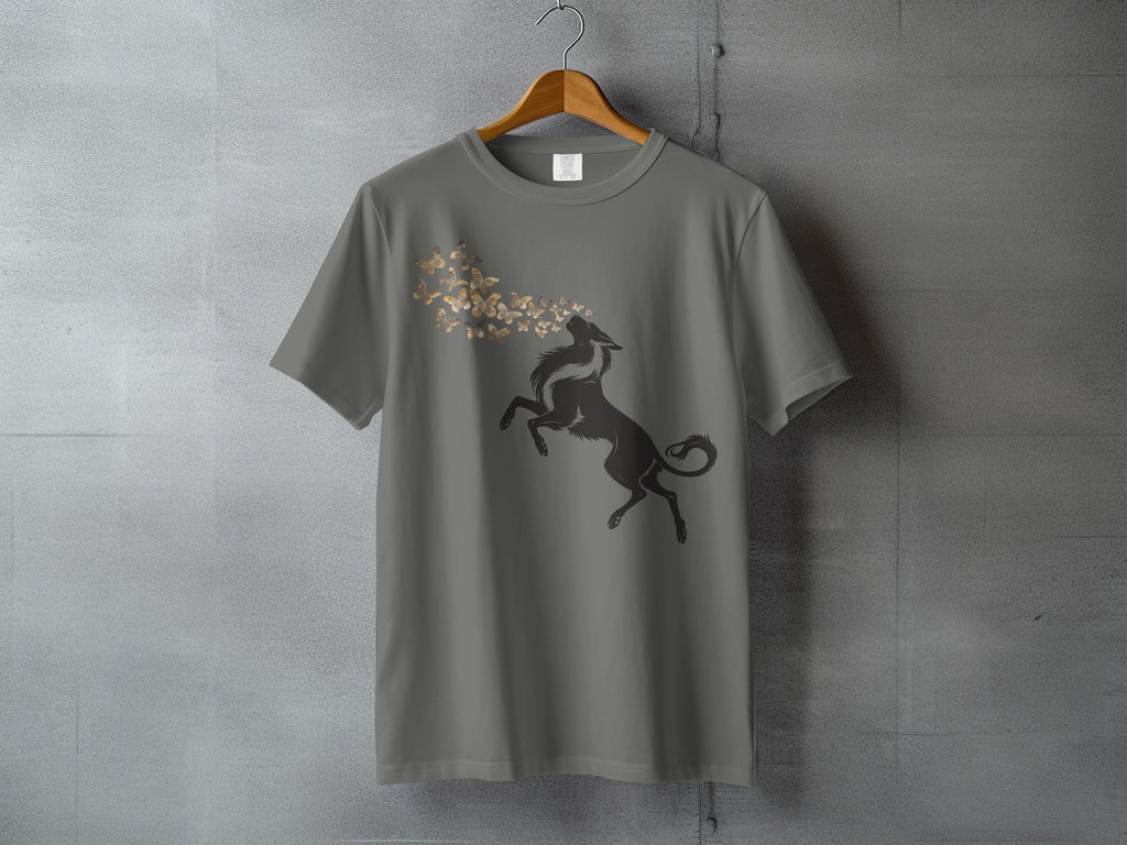 Rearing Wolf Golden Butterflies Graphic Tee product type