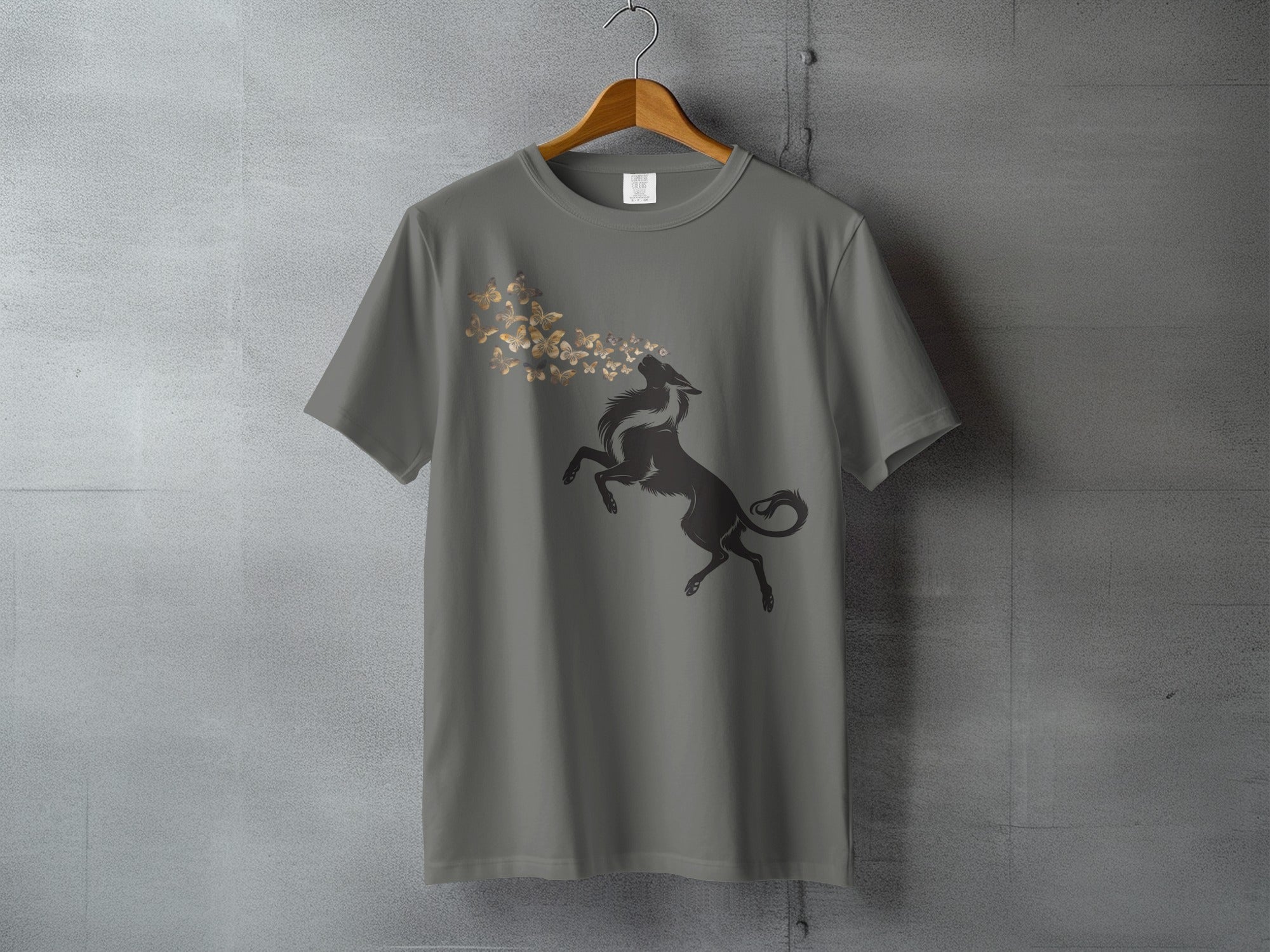 Rearing Wolf Golden Butterflies Graphic Tee product type