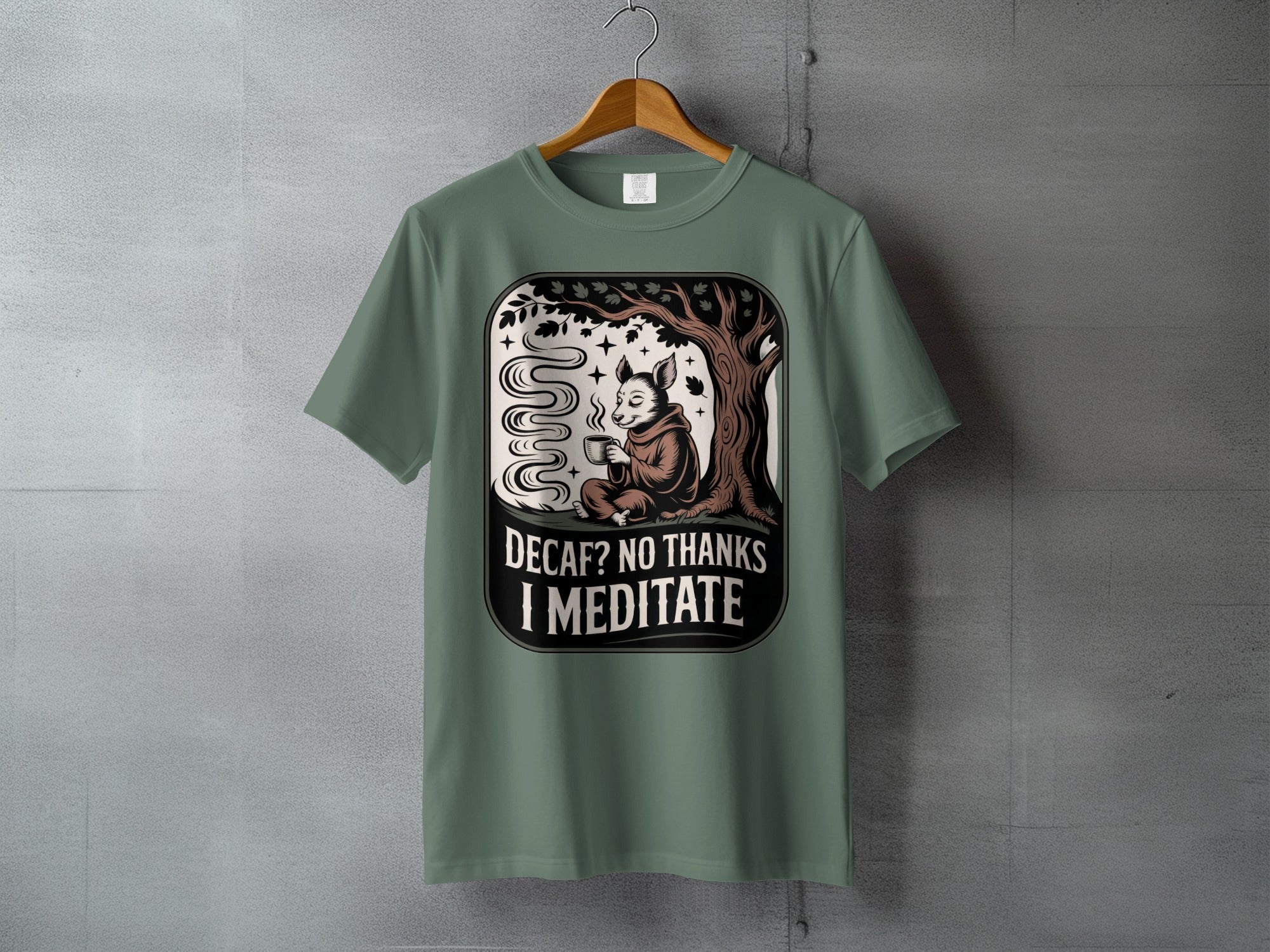 Decaf No Thanks I Meditate Dog Monk Tree Design product type