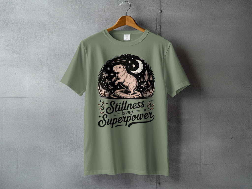 Capybara Stillness is my Superpower Moon Stars light green product type