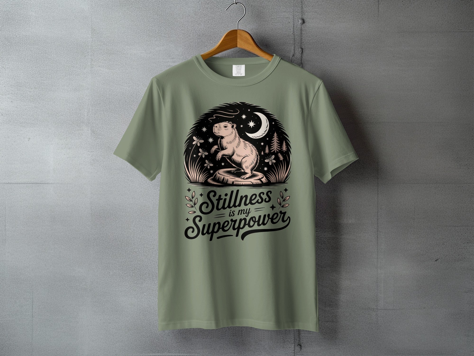 Capybara Stillness is my Superpower Moon Stars light green product type