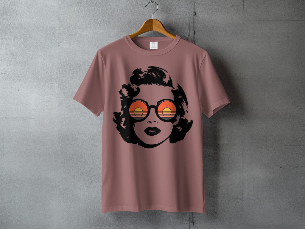 Retro Sunset Glasses Woman Face Outline T-Shirt product type