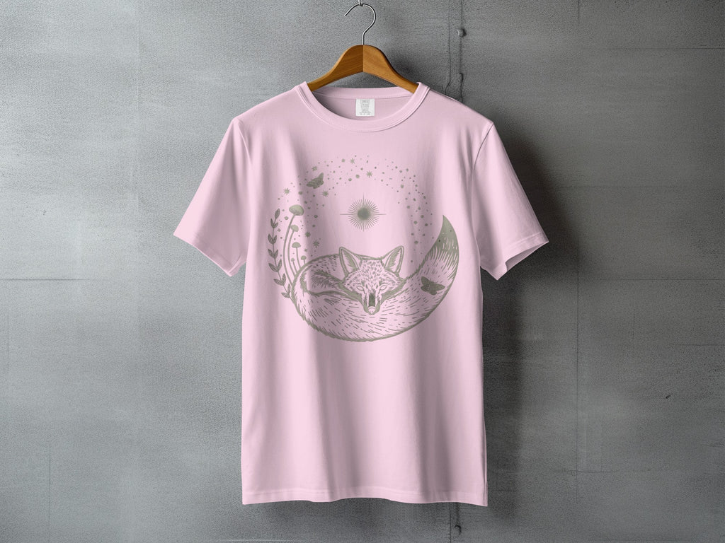 Pink Sleeping Fox Crescent Moon Celestial Design product type