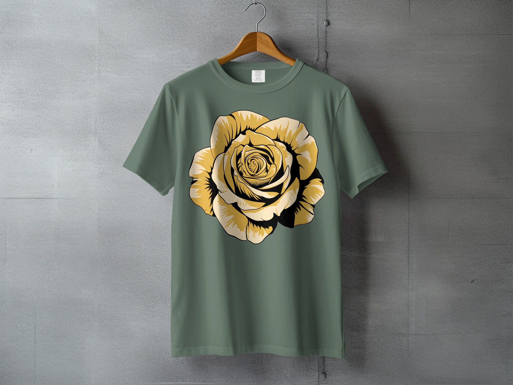 Fashionable green shirt golden rose artwork product type