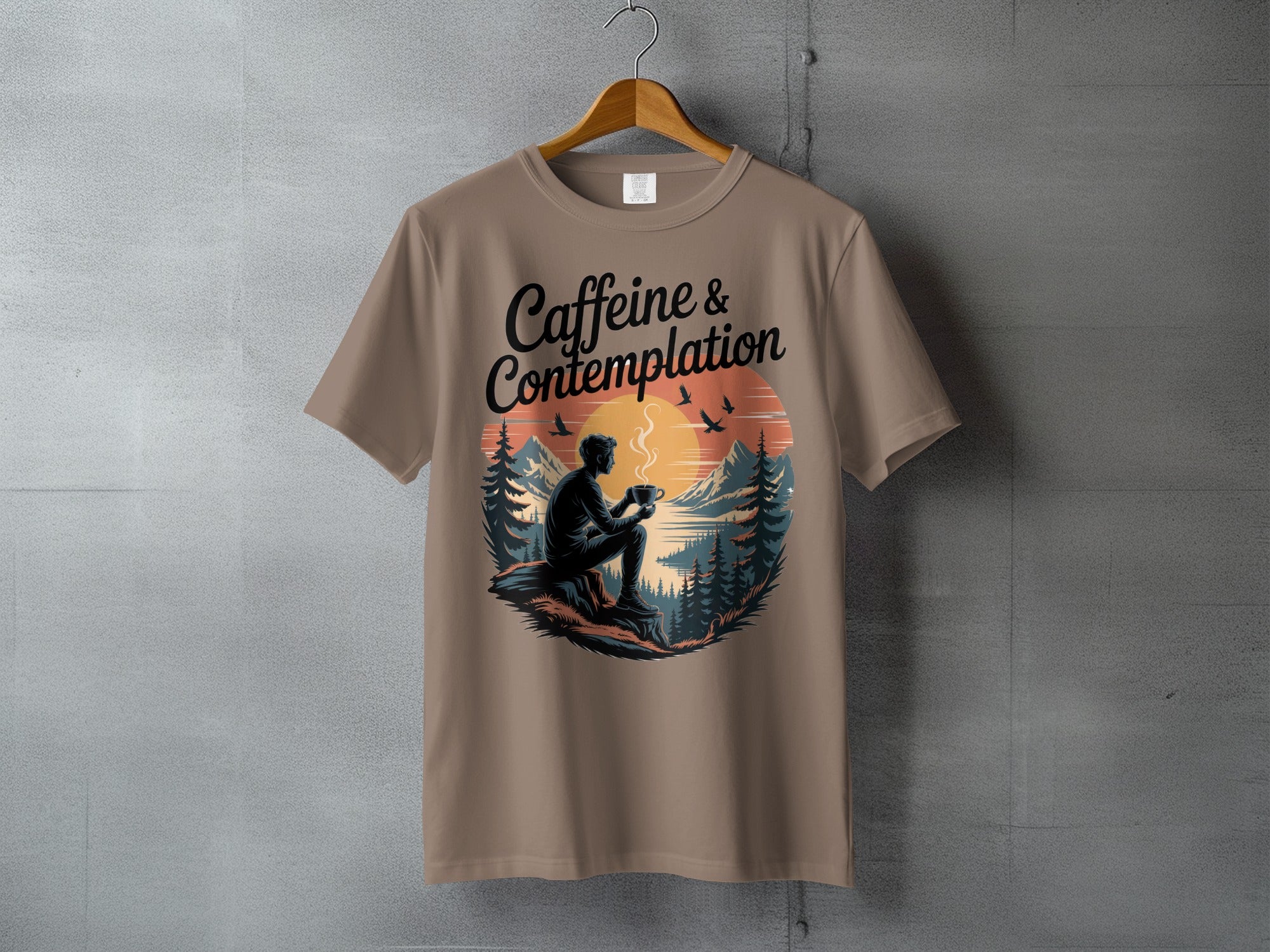 Caffeine & Contemplation Forest Lake Sunset T-Shirt product type