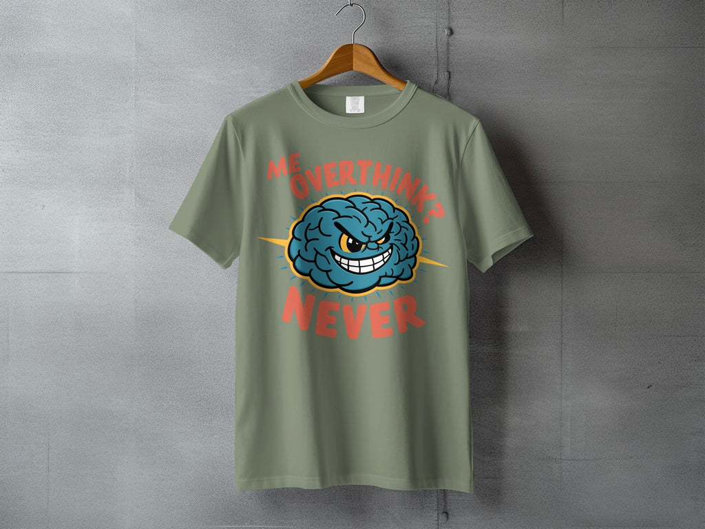 ME OVERTHINK? NEVER Funny Brain Design Cartoon product type
Me Overthink Never, Funny Brain Design, Cartoon Brain Tee, Witty Statement Shirt, Overthinking Humor, Graphic Print Apparel, Unique Brain Art, Sarcastic Message, Clever Quote Shirt, Mental Health Fun, Green Color Top, Sage Green Design, Cool Graphic Tee, Expression Shirt, Playful Brain Art, Humorous Apparel, Everyday Style, Casual Wear, Pop Culture Shirt, Creative Design