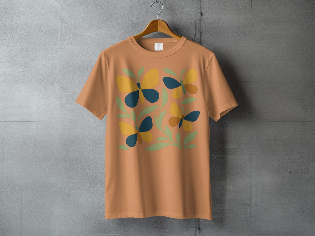 Colorful Stylized Butterfly Leaf Graphic product type
product, apparel, clothing, tee, shirt, butterfly, butterflies, leaf, leaves, floral, nature, graphic, abstract, stylized, print, orange, yellow, blue, green, colorful