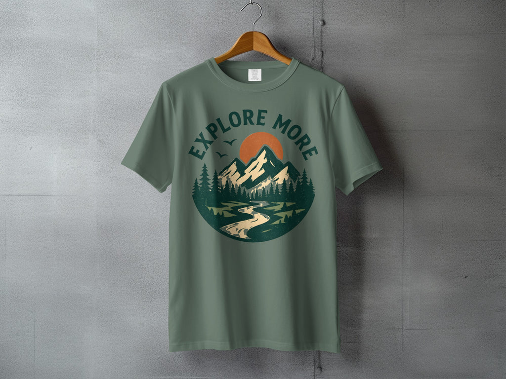 EXPLORE MORE Outdoor Adventure Mountain River Tree Product
Adventure, Explore, Mountain, Nature, Outdoor, River, Forest, Trees, Sunset, Landscape, Wilderness, Hiking, Camping, Travel, Green, Graphic Tee, Design, Outdoorsy, Scenic, Wanderlust