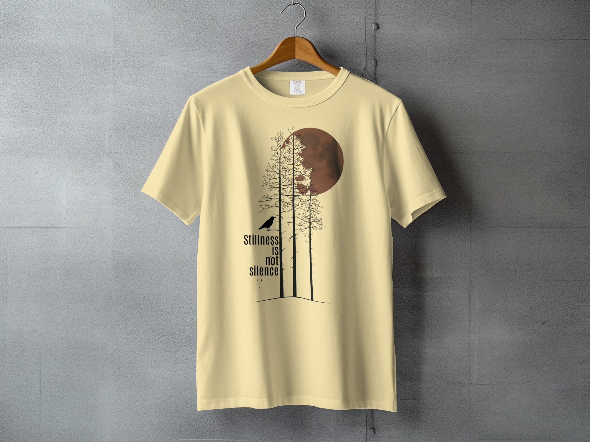 Yellow Stillness IS not silence Moon Bird Trees product type