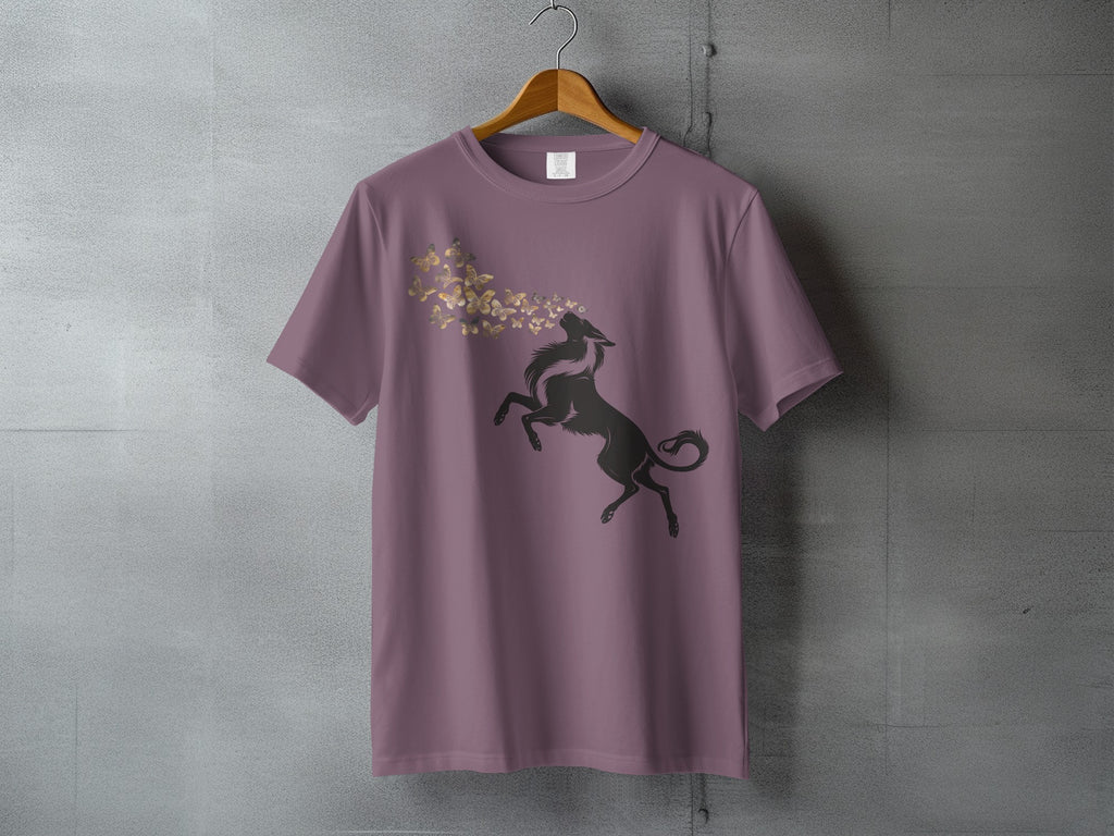 Mauve Rearing Wolf Golden Butterfly Design Animal product type