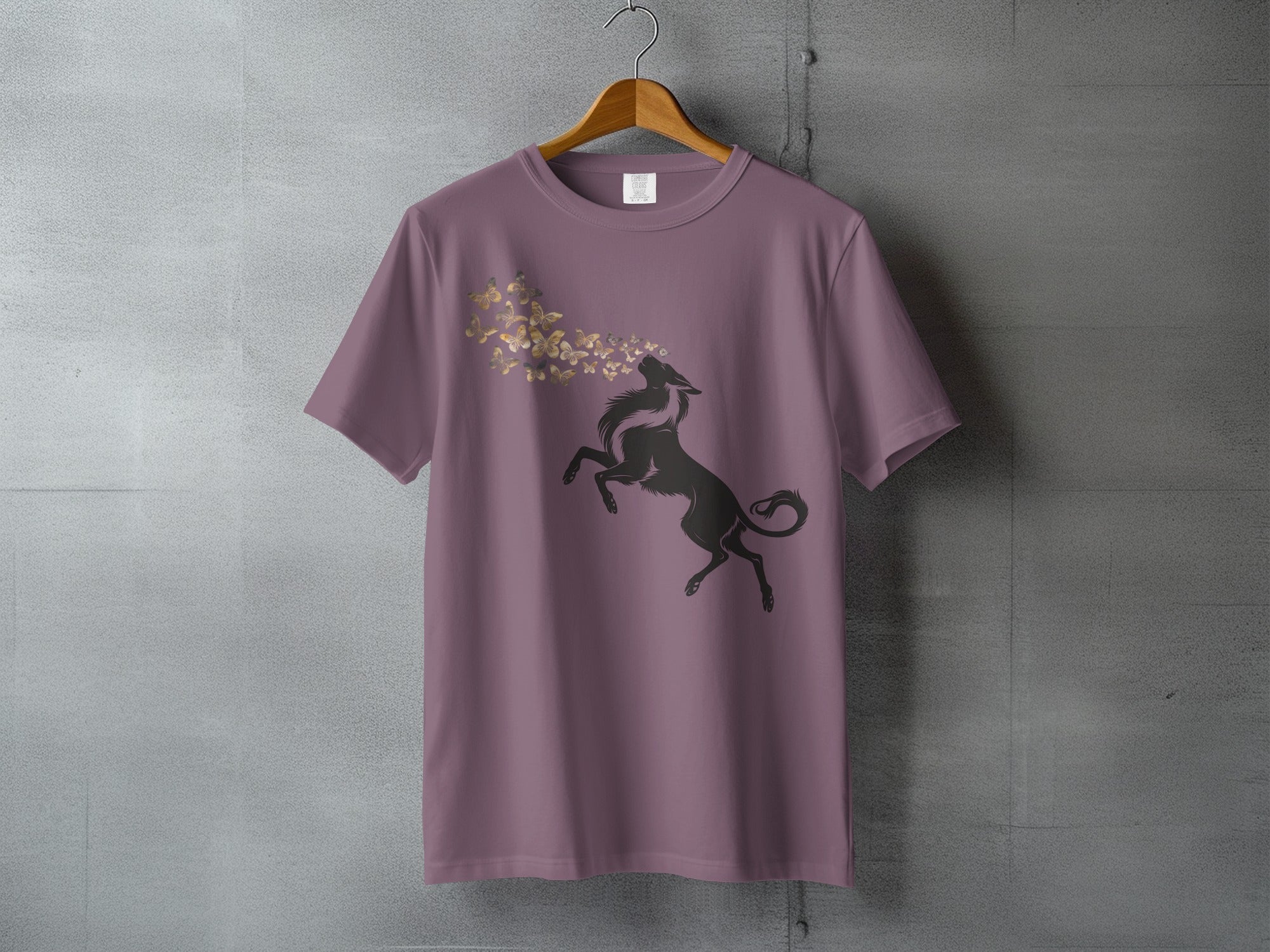 Mauve Rearing Wolf Golden Butterfly Design Animal product type