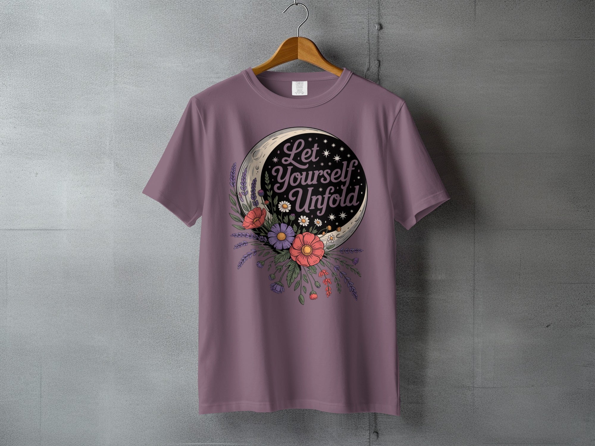 Let Yourself Unfold Moon Flowers T-Shirt Design product type