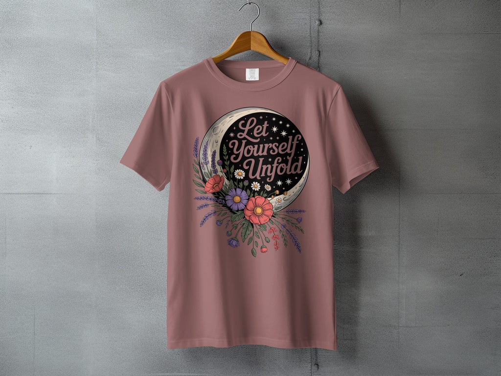 Let Yourself Unfold Moon Flowers Design Pink T-Shirt product type
