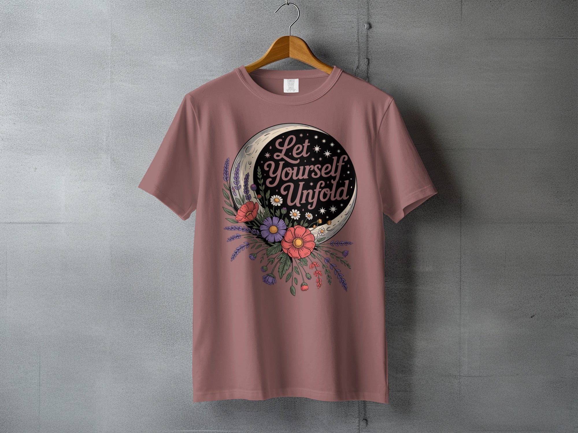 Let Yourself Unfold Moon Flowers Design Pink T-Shirt product type