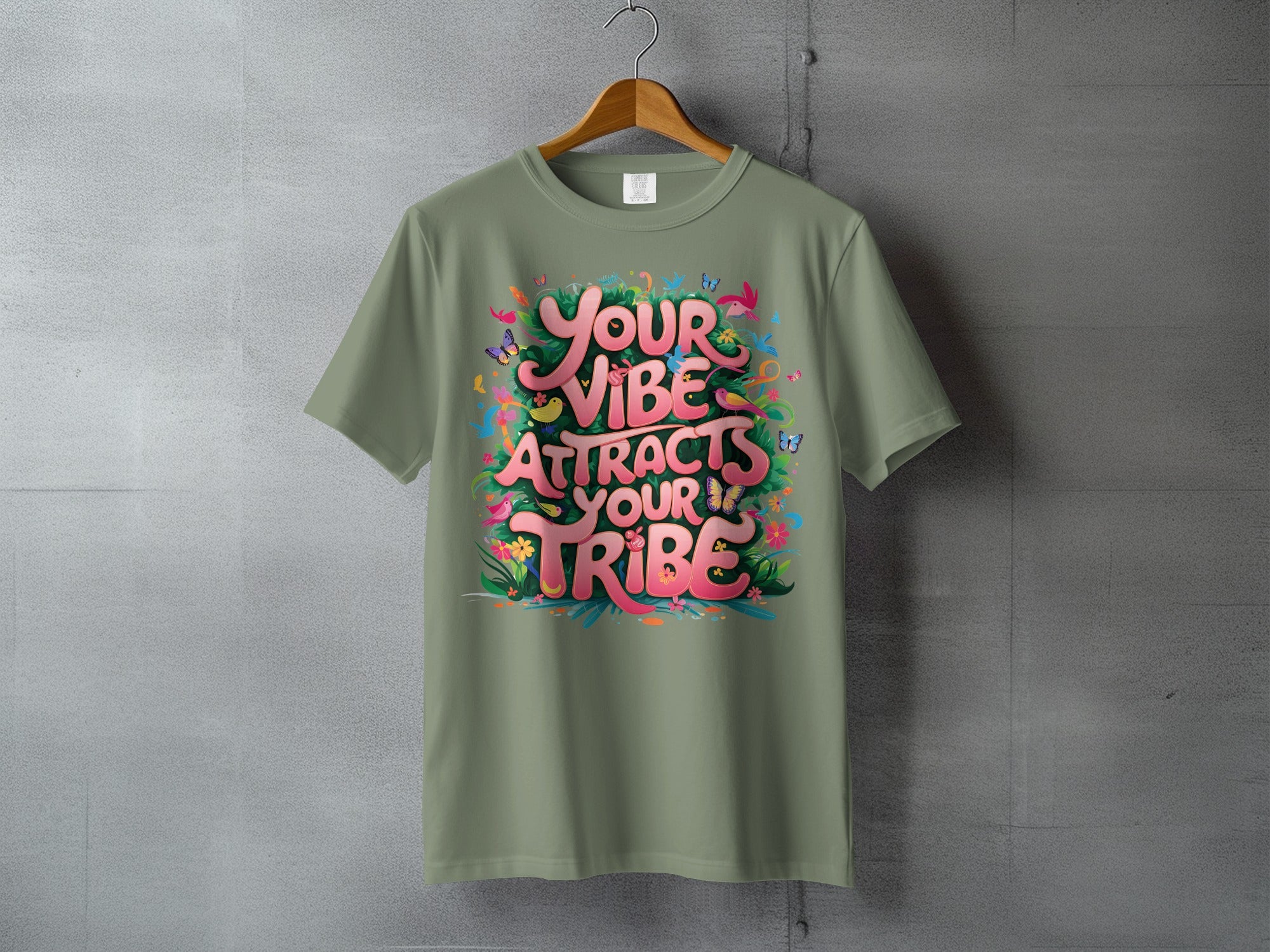 YOUR VIBE ATTRACTS YOUR TRIBE graphic butterflies birds floral product type