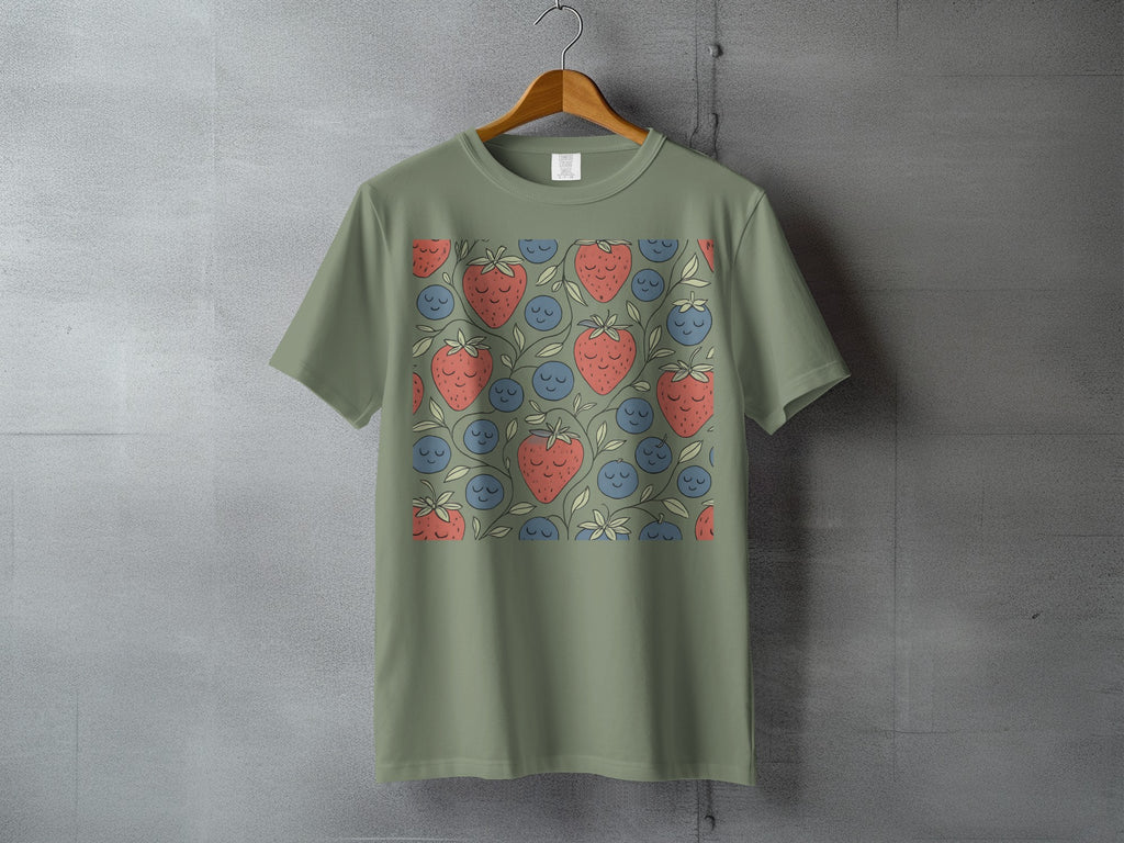Sweet Smiling Strawberry Blueberry Foliage Pattern T-Shirt product type