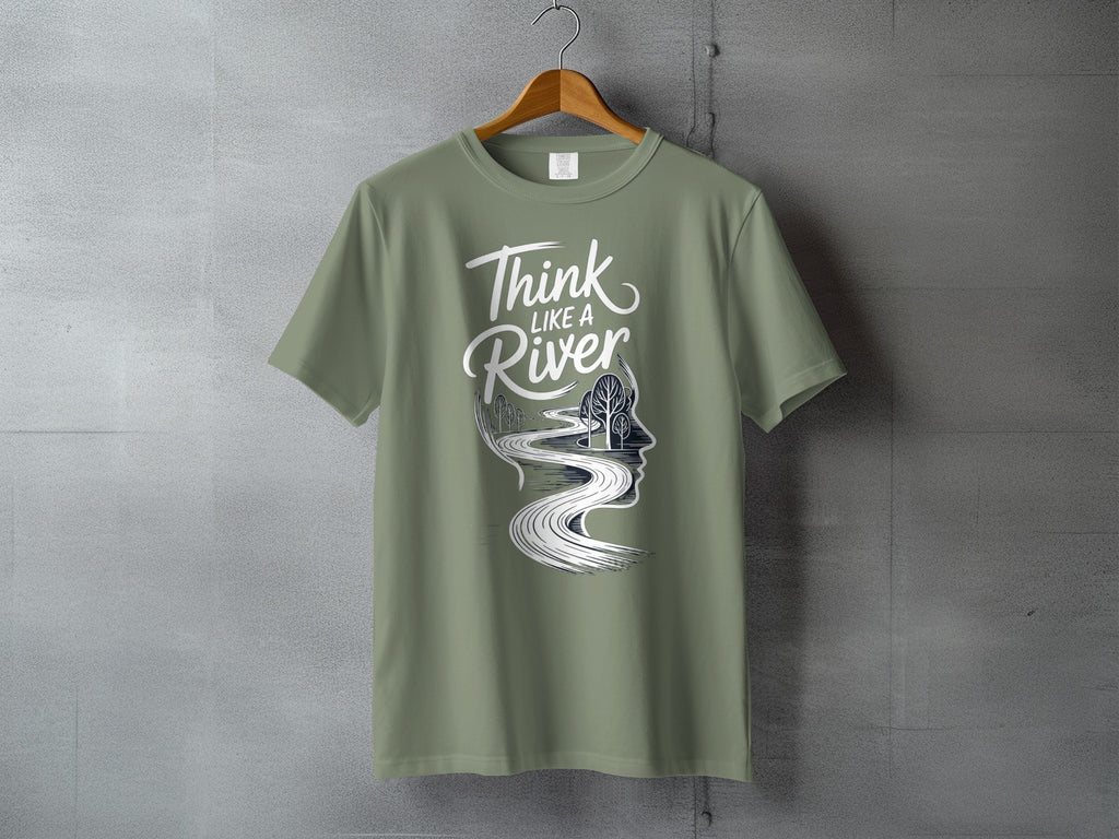 Think LIKE A River artistic head river design product type
Think Like A River, River Graphic, Head Silhouette, Nature Design, Tree Illustration, Winding Path, Inspirational Tee, Mindset Apparel, Flow Concept, Artistic Design, Olive Green, Sage Color, Unique Product, Symbolic Clothing, Graphic Top, Mens T-shirt, Womens T-shirt, Thought Provoking, River Art, Creative Design